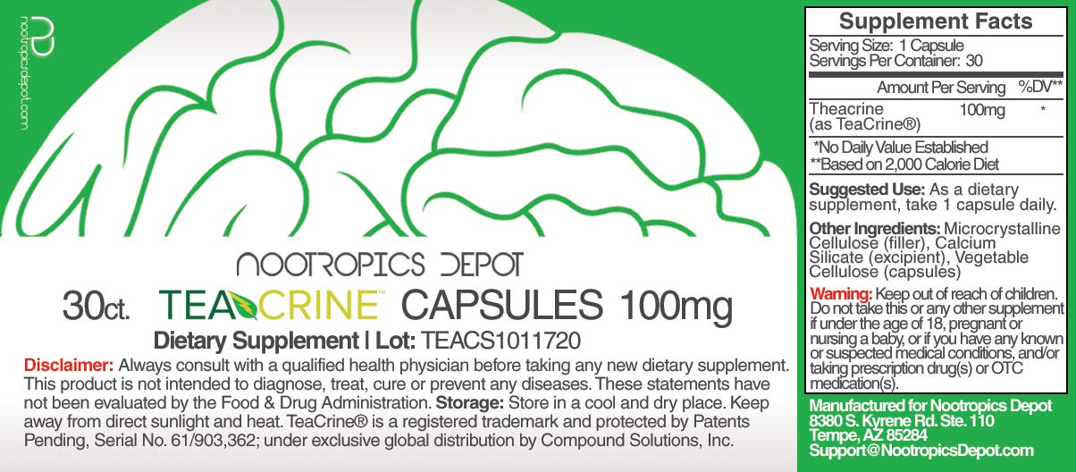 Nootropics Depot TeaCrine Capsules 100mg, 30 Count