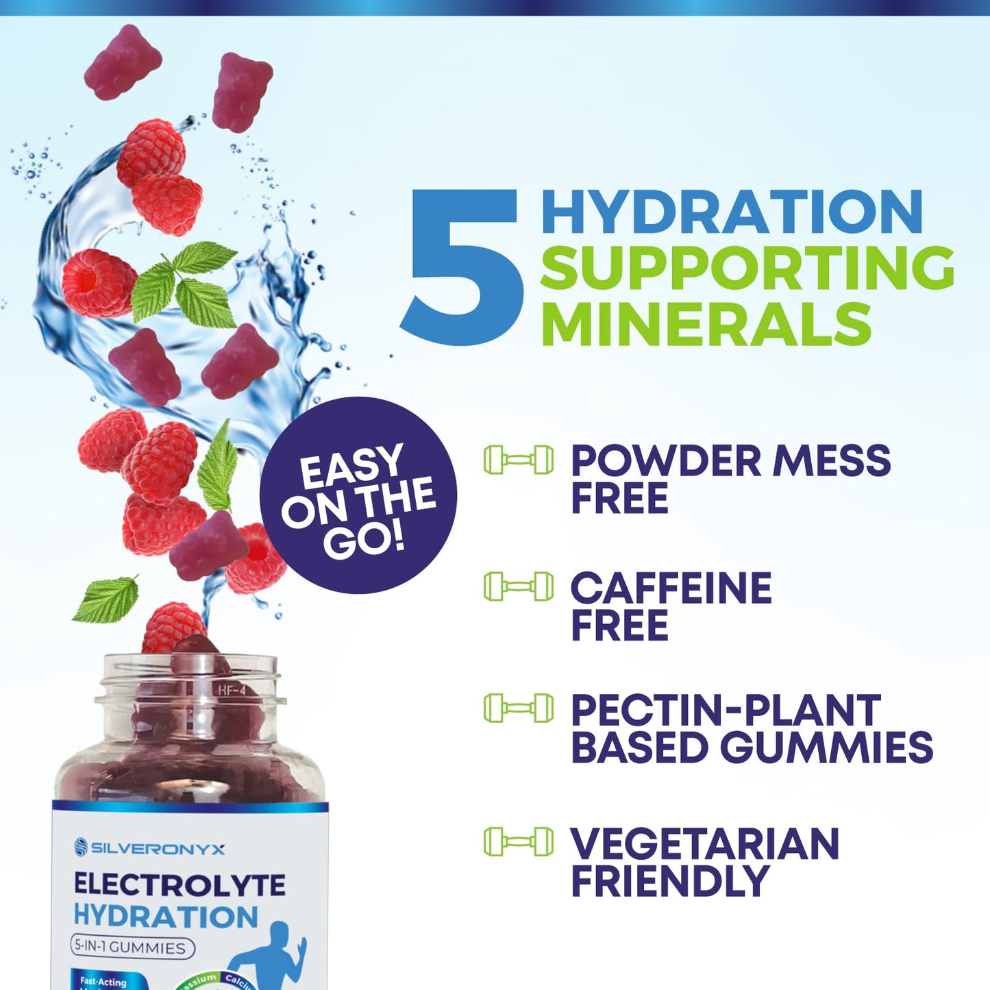 SILVERONYX Electrolyte Hydration Gummies Raspberry Flavor, 60 Gummies