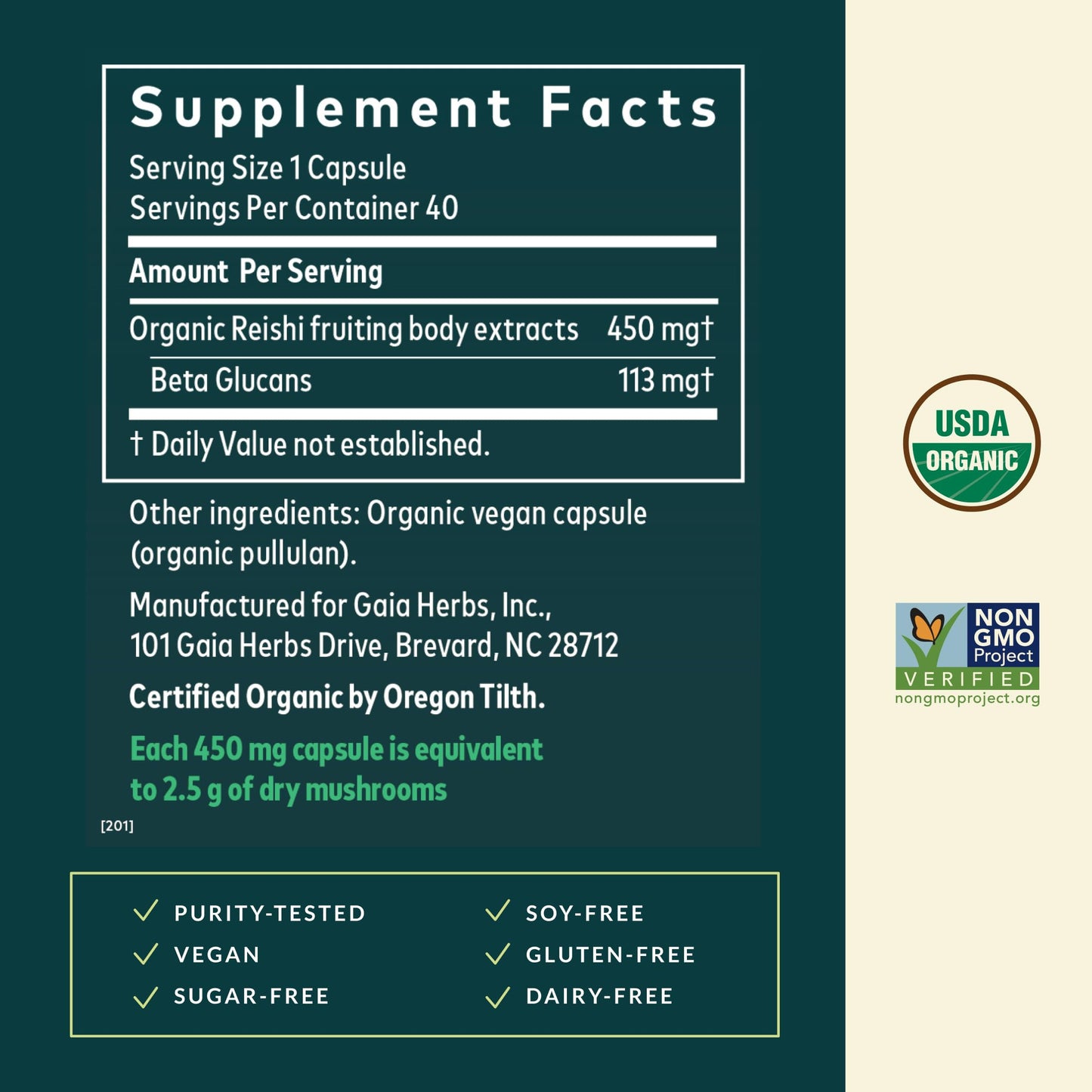 Gaia Herbs Reishi Mushroom Capsules, 40 Count