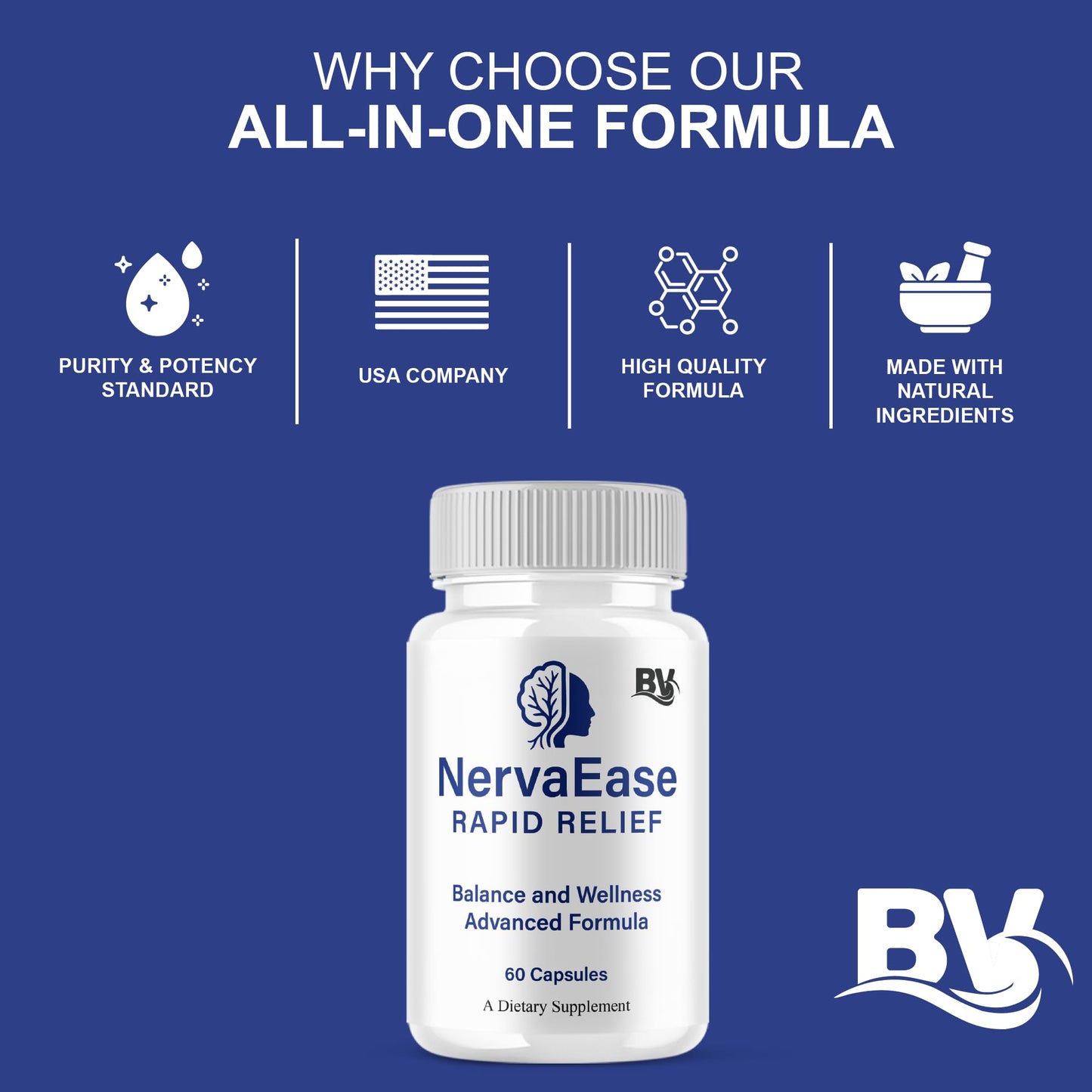 BLUE VIBE NervaEase Premium Health & Wellness Nootropic Capsule, 180 Capsules