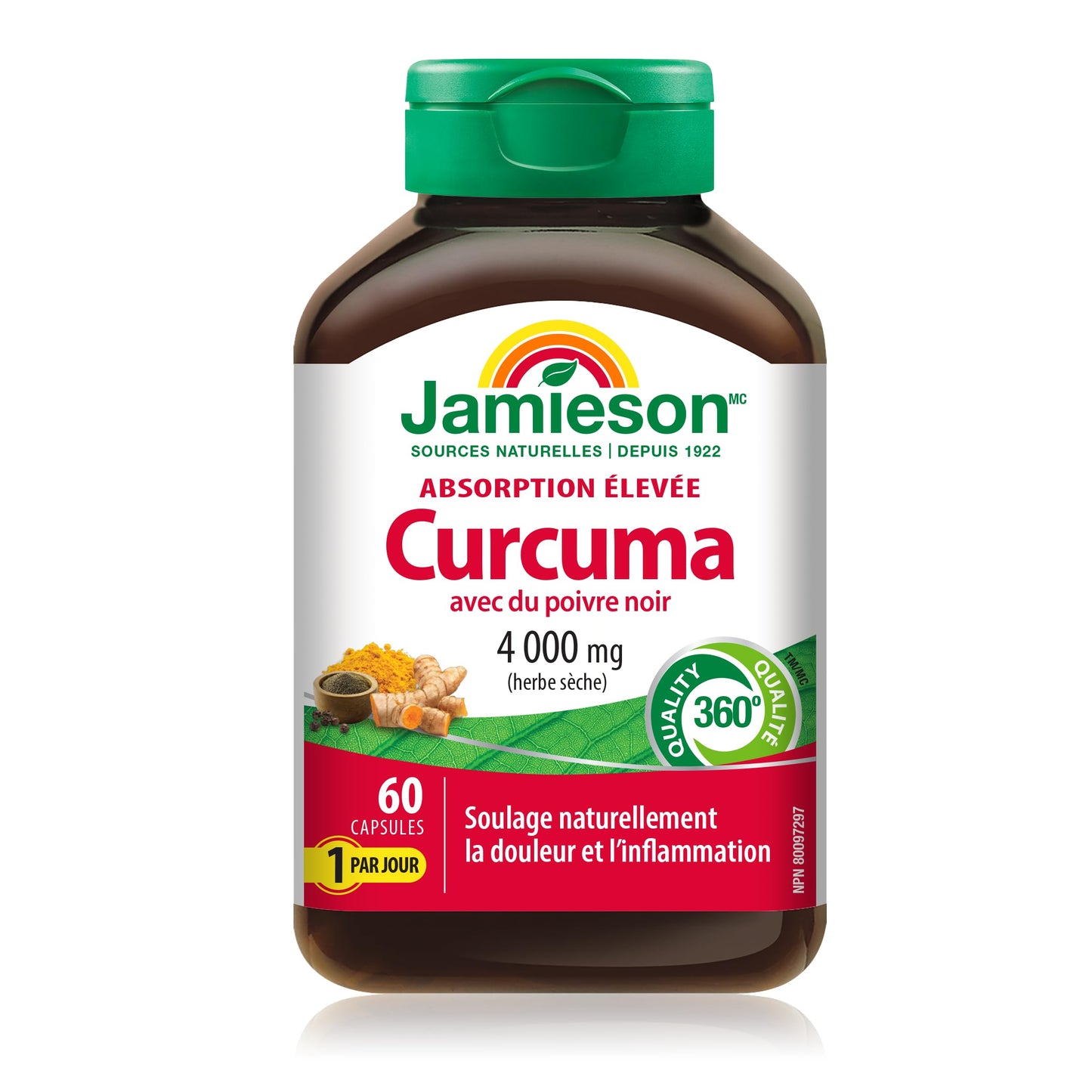 Jamieson Laboratories High Absorption Curcumin Turmeric with Black Pepper 4,000 mg (raw herb), 60 Capsules