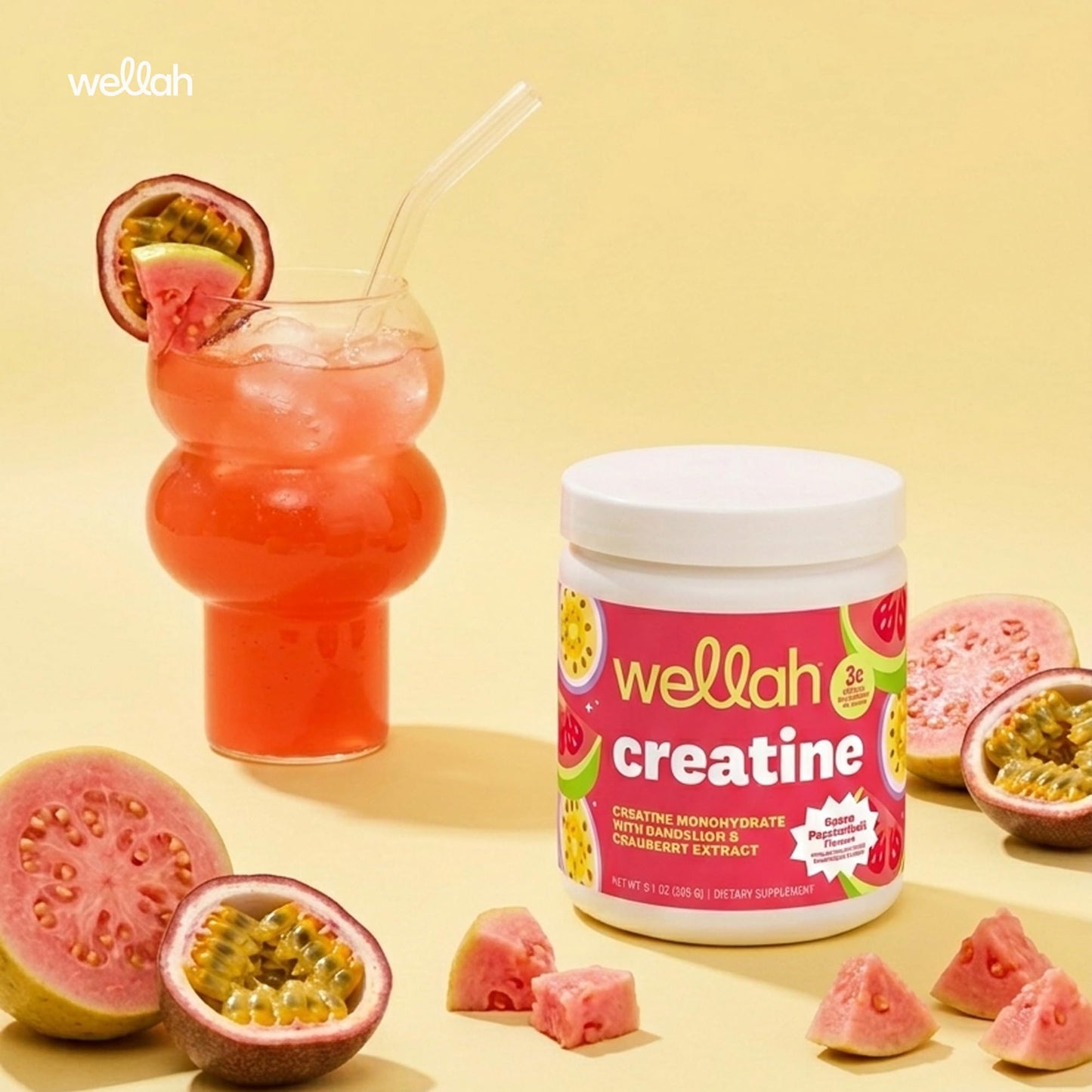 Wellah Creatine for Women Powder, Creatine Monohydrate with Dandelion & Cranberry Extract, 50 Servings