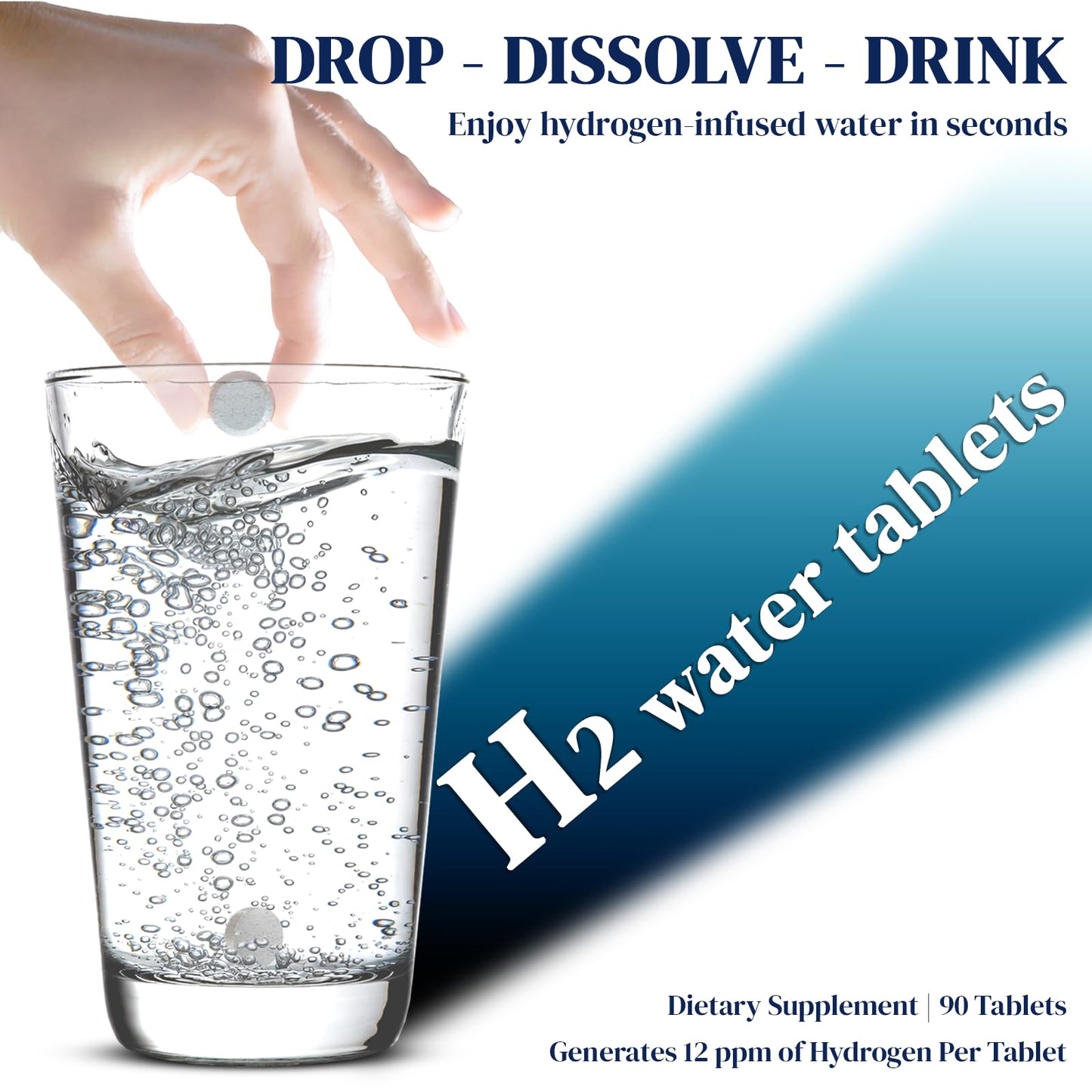 MATOP H2 Molecular Hydrogen Water Tablets – High-Concentration Hydrogen Tablets for Drinking Water, Magnesium-Based Hydrogen Supplement, 90 Tablets