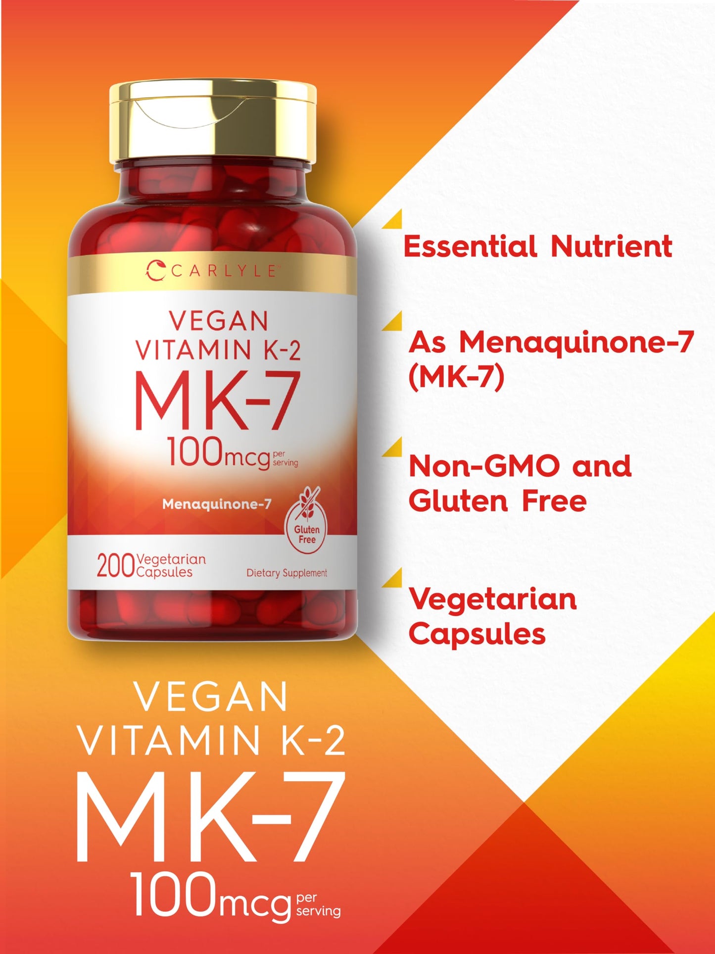 Carlyle MK-7 Vitamin K2 100 mcg 200 Capsules