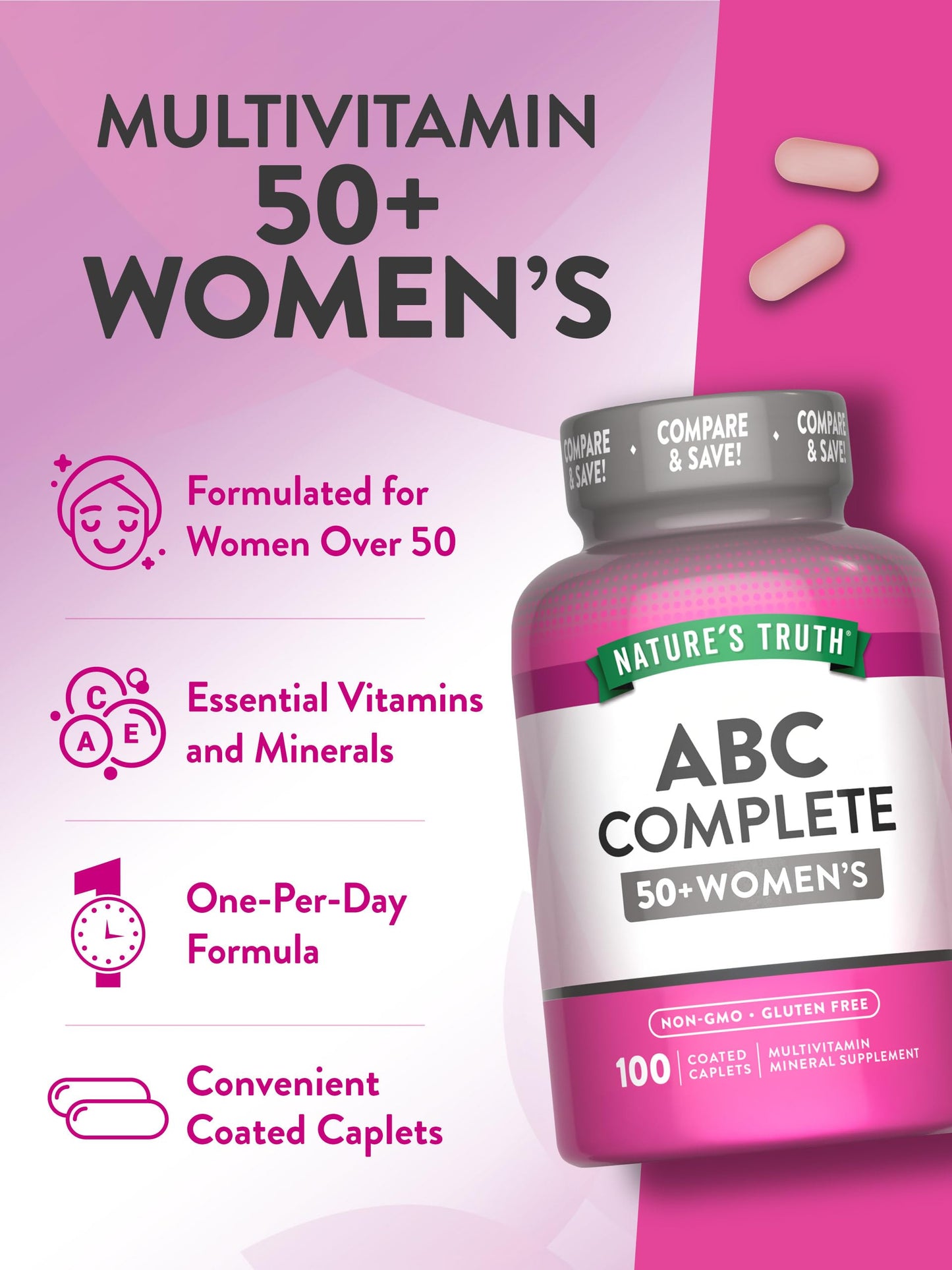 Nature's Truth Women's 50+ Multivitamin Caplets, 100 Count