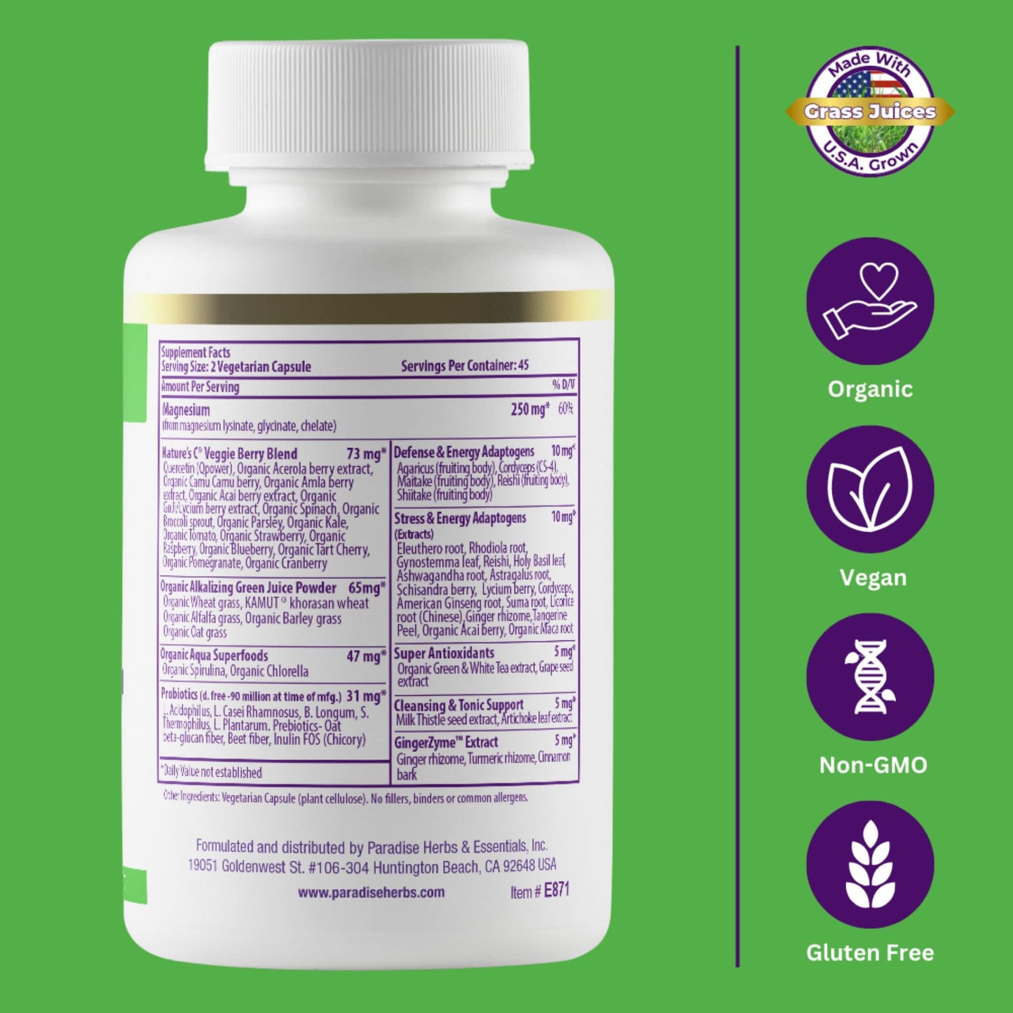 Paradise Herbs Earth's Blend Magnesium Supplement, 90 Vegetarian Capsules