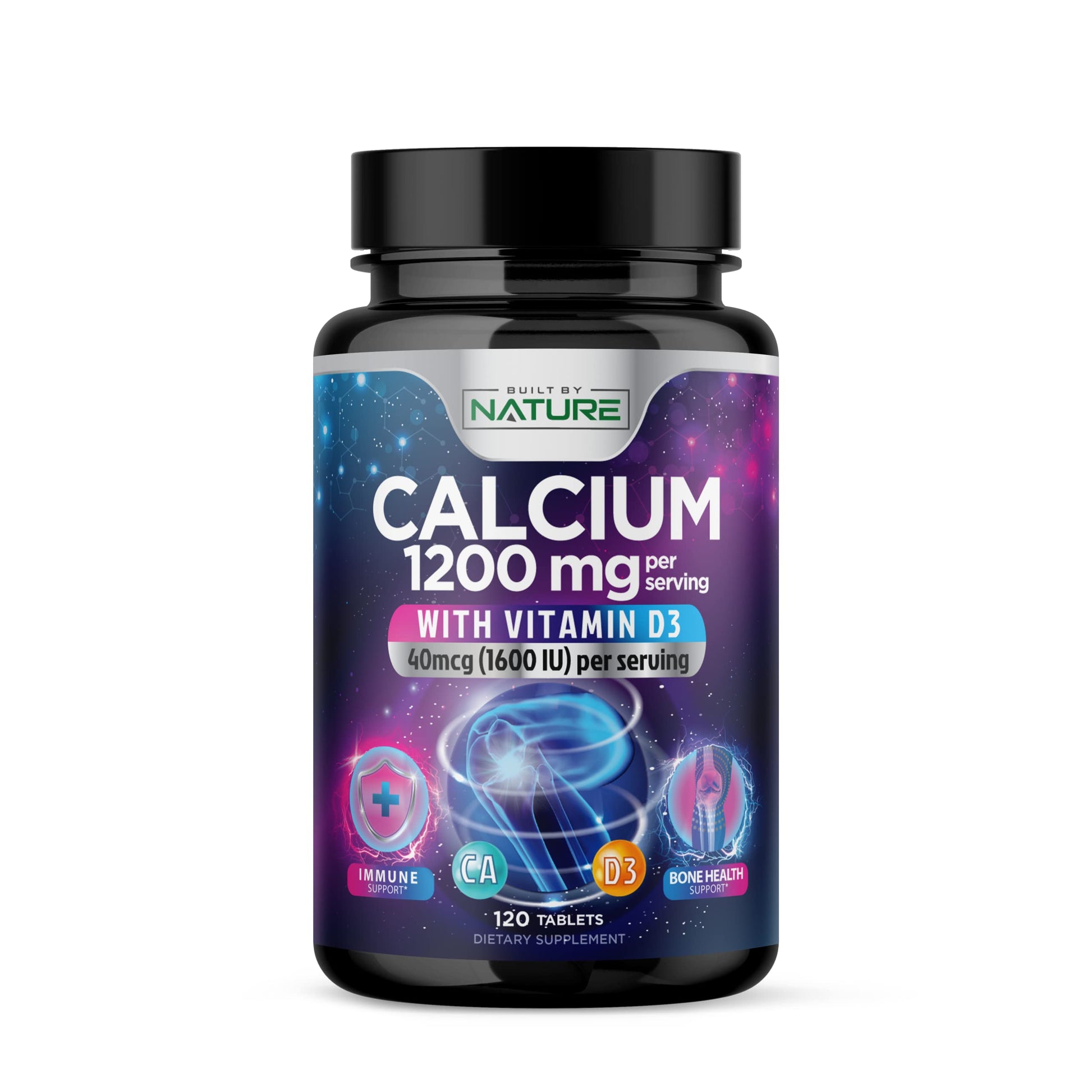 Built by Nature Calcium 1200mg with Vitamin D3 for Best Absorption Tablet, 120 Tablets