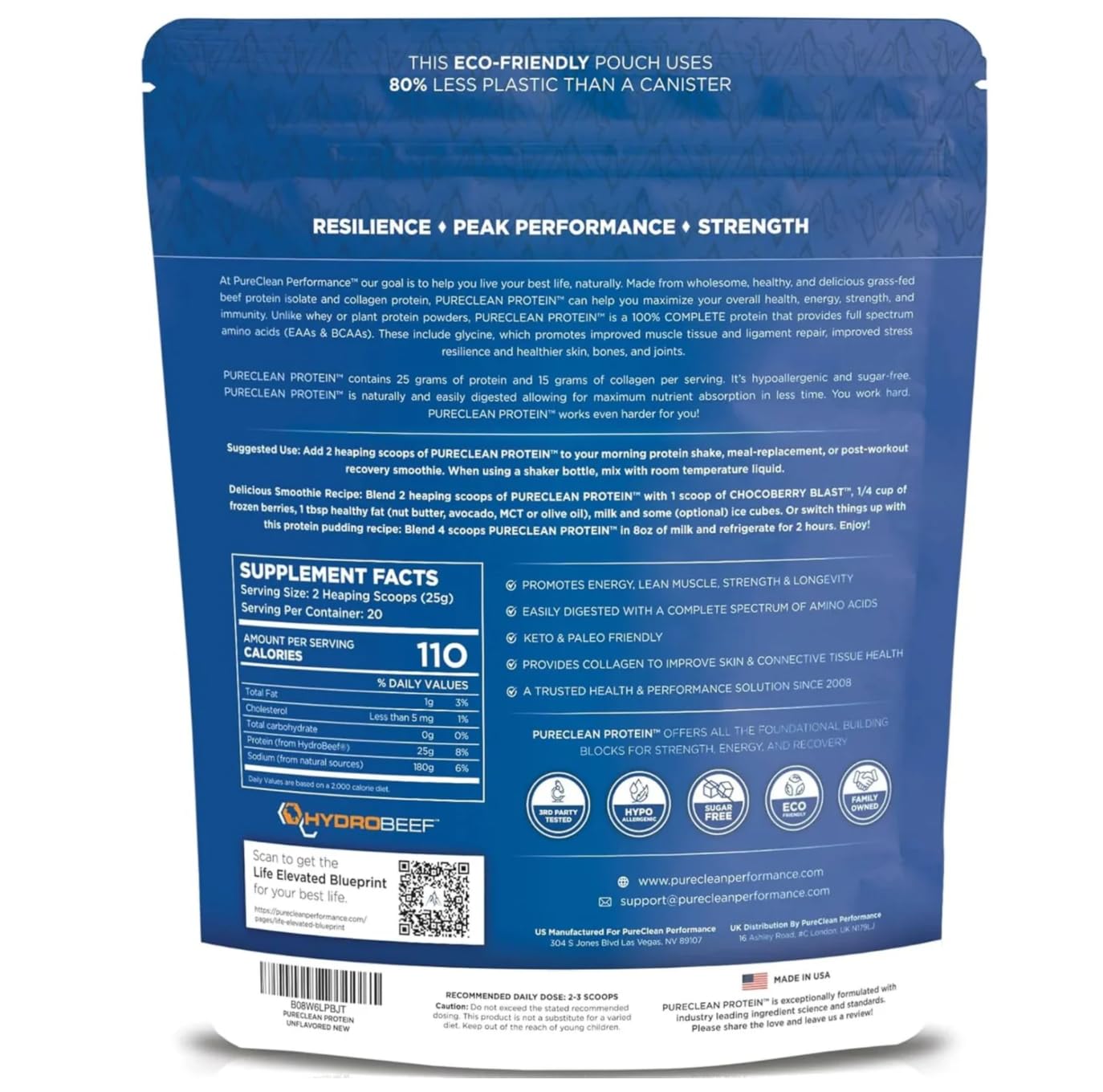 PureClean Performance Protein – Beef + Collagen Isolate Powder Organic Vanilla Flavor, 21.7