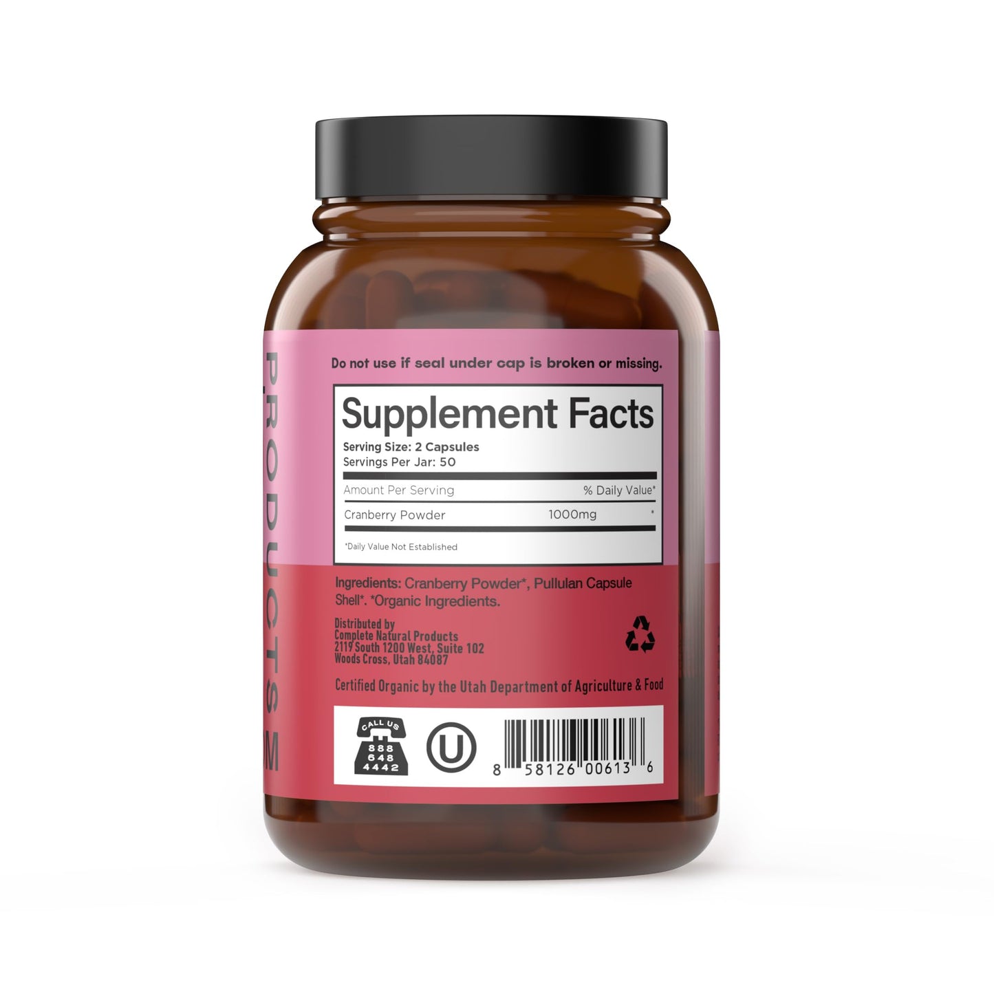 Complete Natural Products Organic Cranberry 500mg Capsules 100 Count