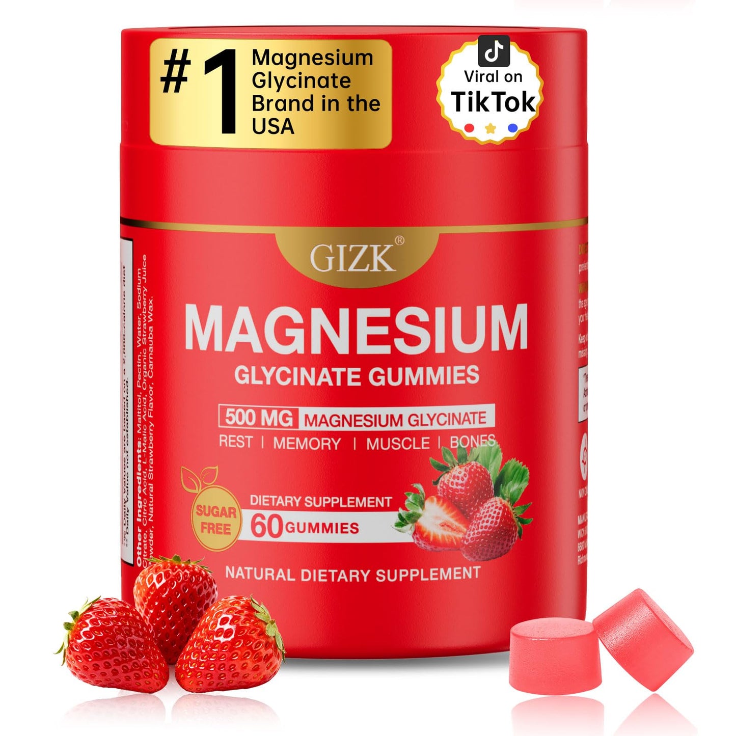 SAYIDON Magnesium Glycinate Gummies 500mg, Sugar Free Strawberry Flavor, 60 Count