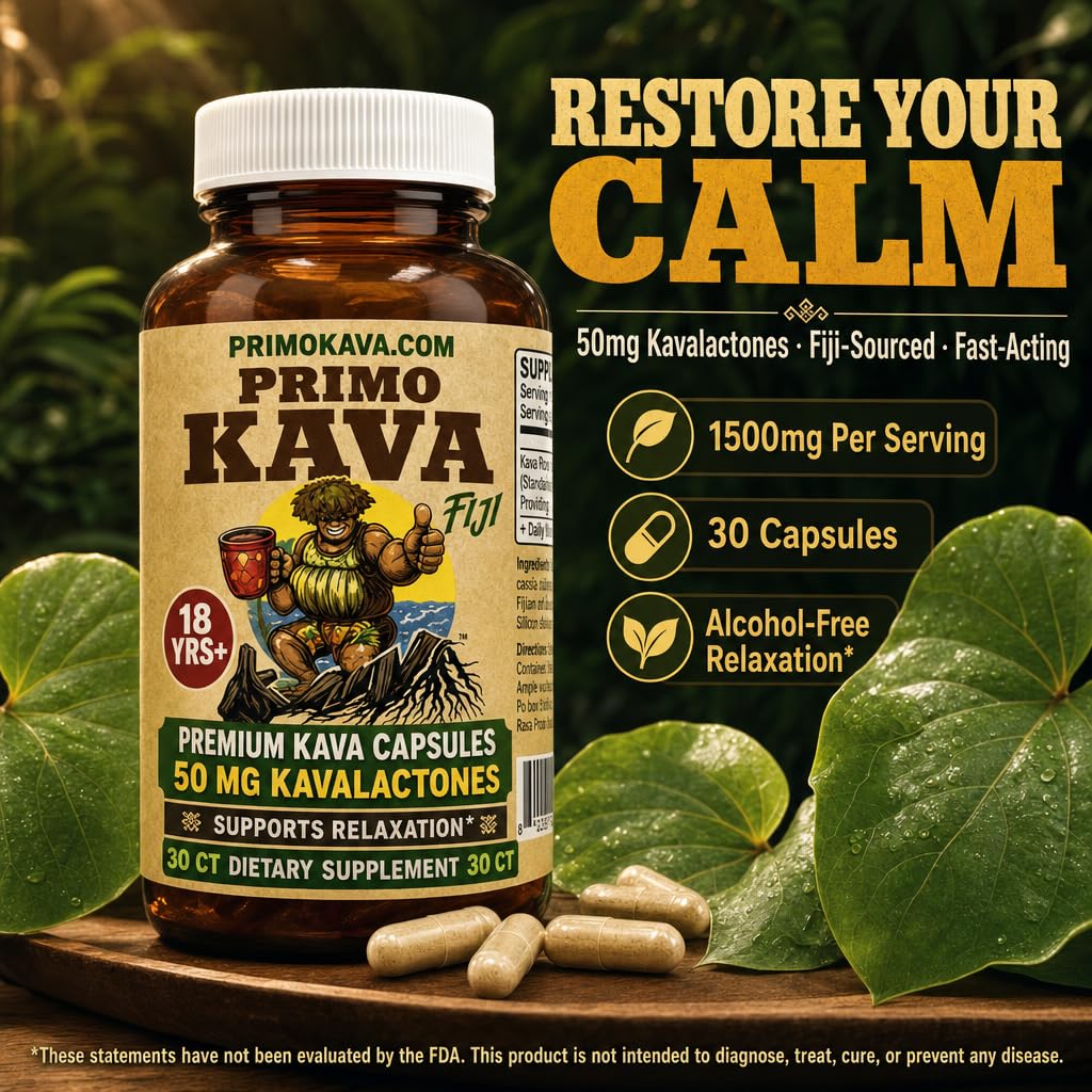 PRIMO KAVA Kava Capsules 1500mg, 30 Capsules