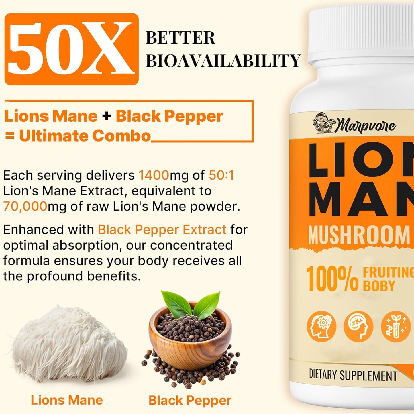 Marpvore Lions Mane Supplement Capsule 60 Count