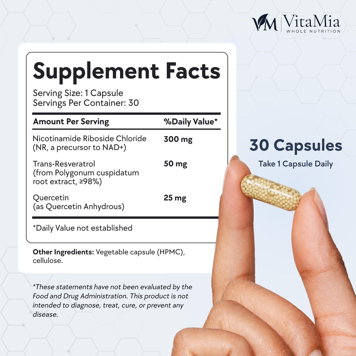 VitaMia Whole Nutrition NAD+ Complex Booster, 30 Capsules
