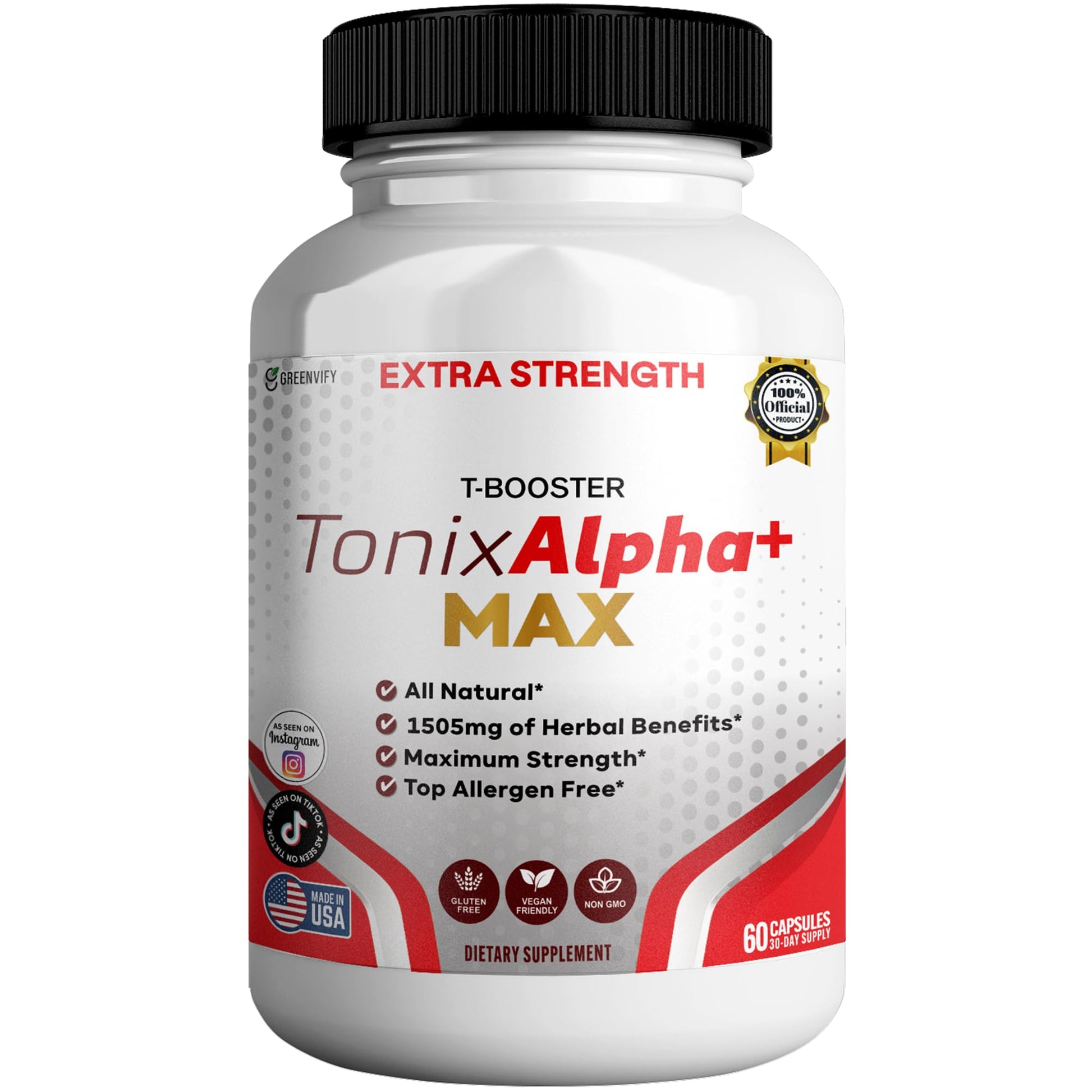 GREENVIFY Tonix Alpha+ Max T-Booster Supplement, 60 Capsules