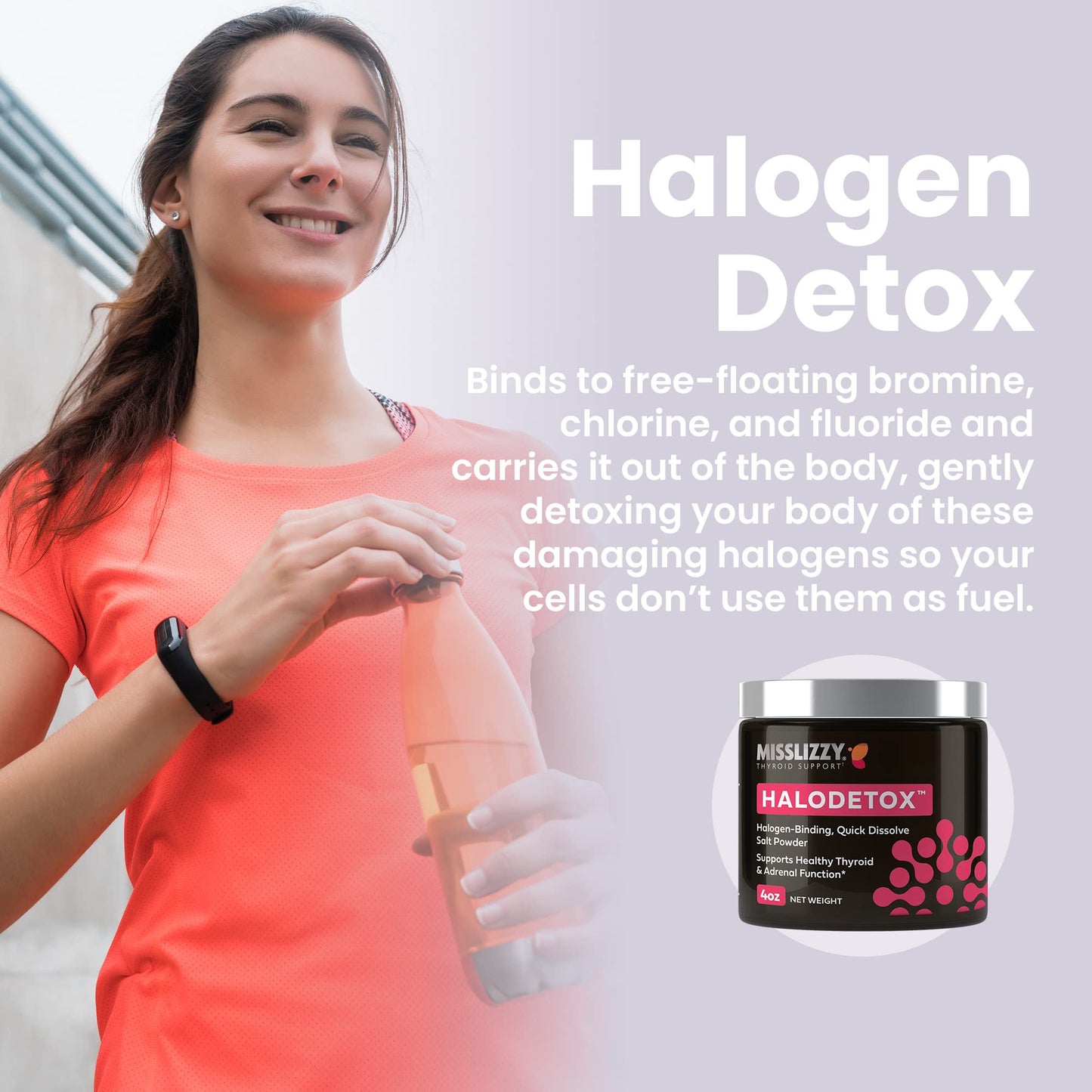 Miss Lizzy Thyroid Support HaloDetox Pink Salt Powder with 80 Minerals - 4 oz