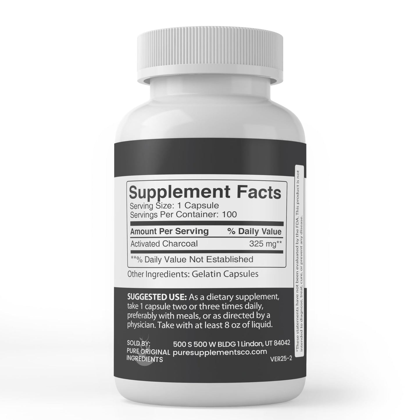Pure Original Ingredients Activated Charcoal Capsule 100 Count