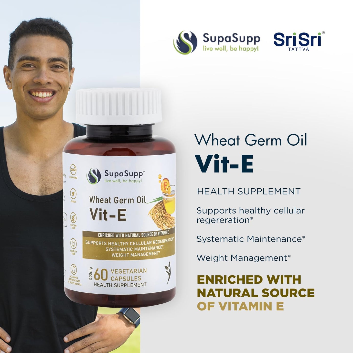 SRI SRI TATTVA VIT-E Wheat Germ Oil 500mg Capsule, 60 Capsules