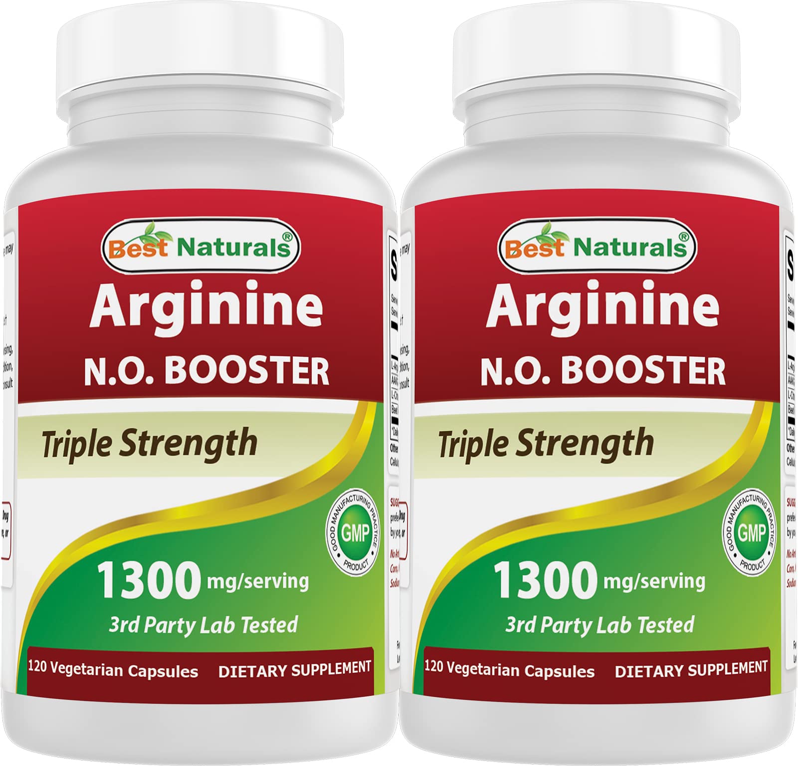 Best Naturals L-Arginine NO Booster Triple Strength 1300 mg Capsules, 120 Count