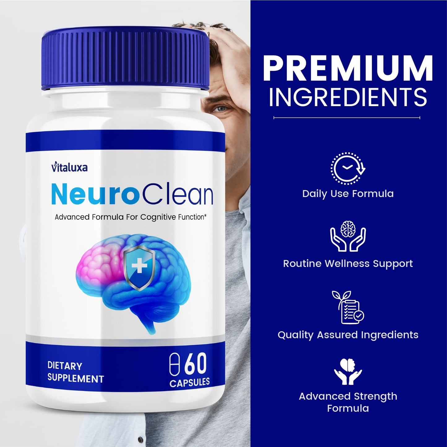 Vitaluxa Neuro Clean Brain Supplement Capsules, 120 Capsules