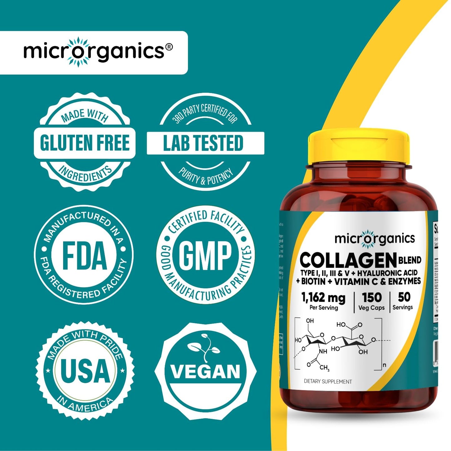 MICRORGANICS 5-in-1 Collagen Complex Capsule, 150 Count