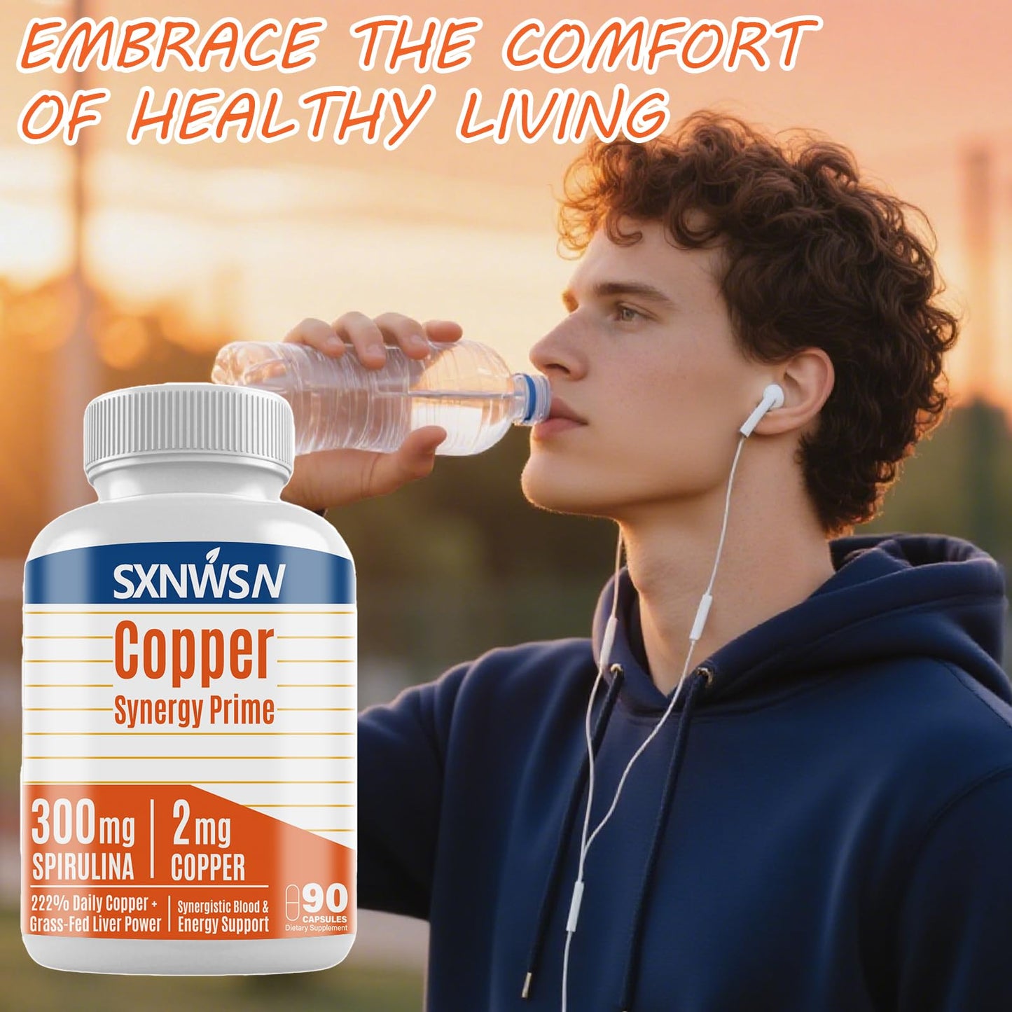 SXNWSN Copper Synergy Prime 5-in-1 Copper Supplements with Beef Liver & Spirulina - Boosts Energy Nourishes Body & Antioxidant 90 Capsules