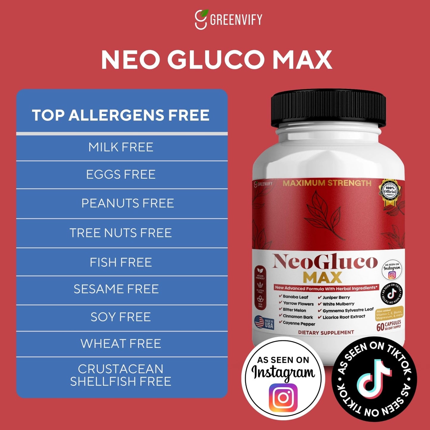 GREENVIFY NeoGraco MAX Maximum Strength Supplement with Banaba Leaf, Bitter Melon, Herbal Blend Capsule, 60 Count