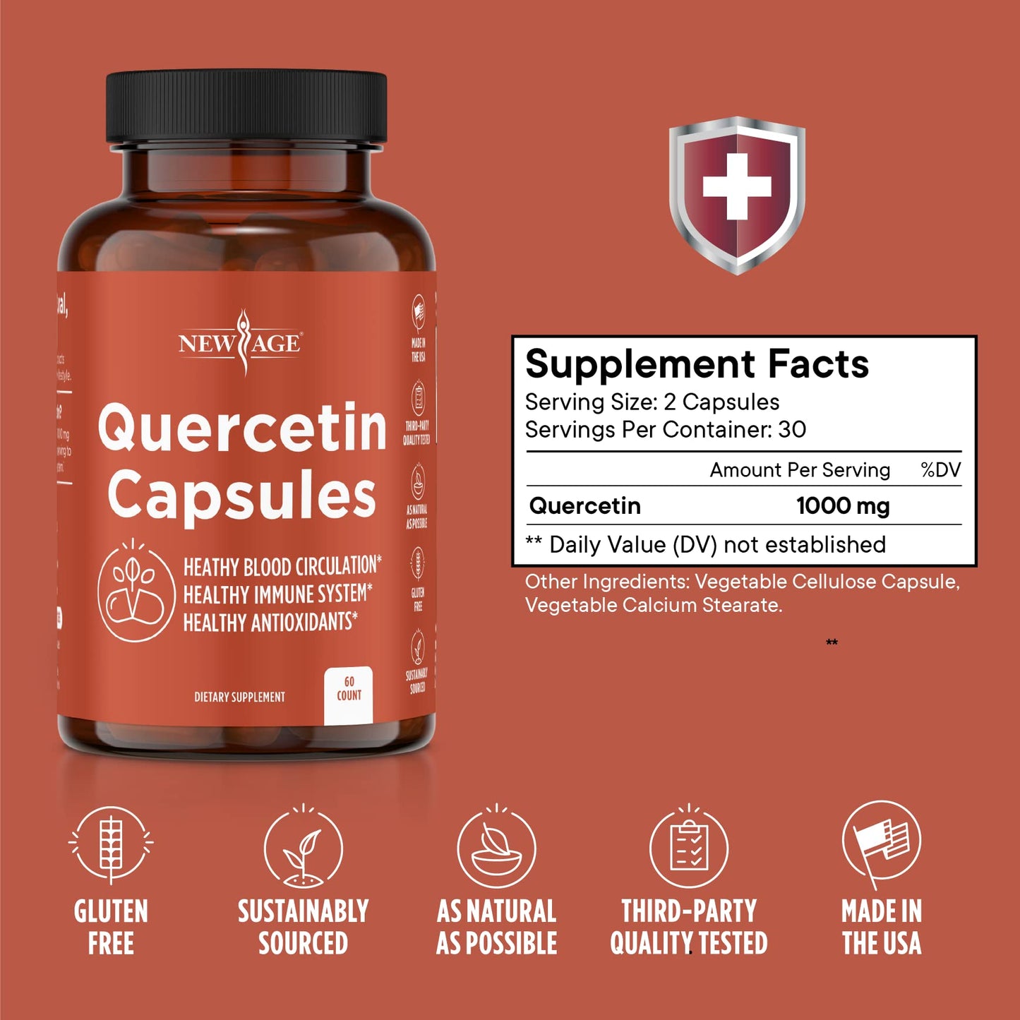 NEW AGE Quercetin 1000mg Vegetarian Capsules 120 Count