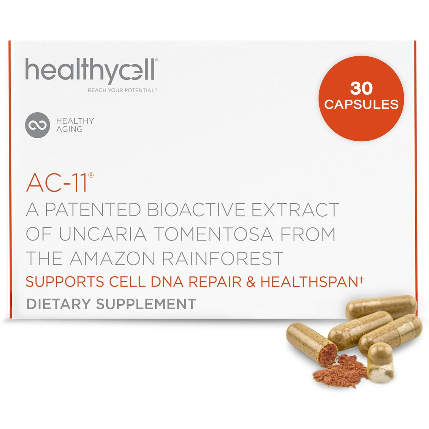 Healthycell AC-11 Bioactive Extract of Uncaria Tomentosa (Cat’s Claw) Anti-Aging Supplement, 30 Capsules