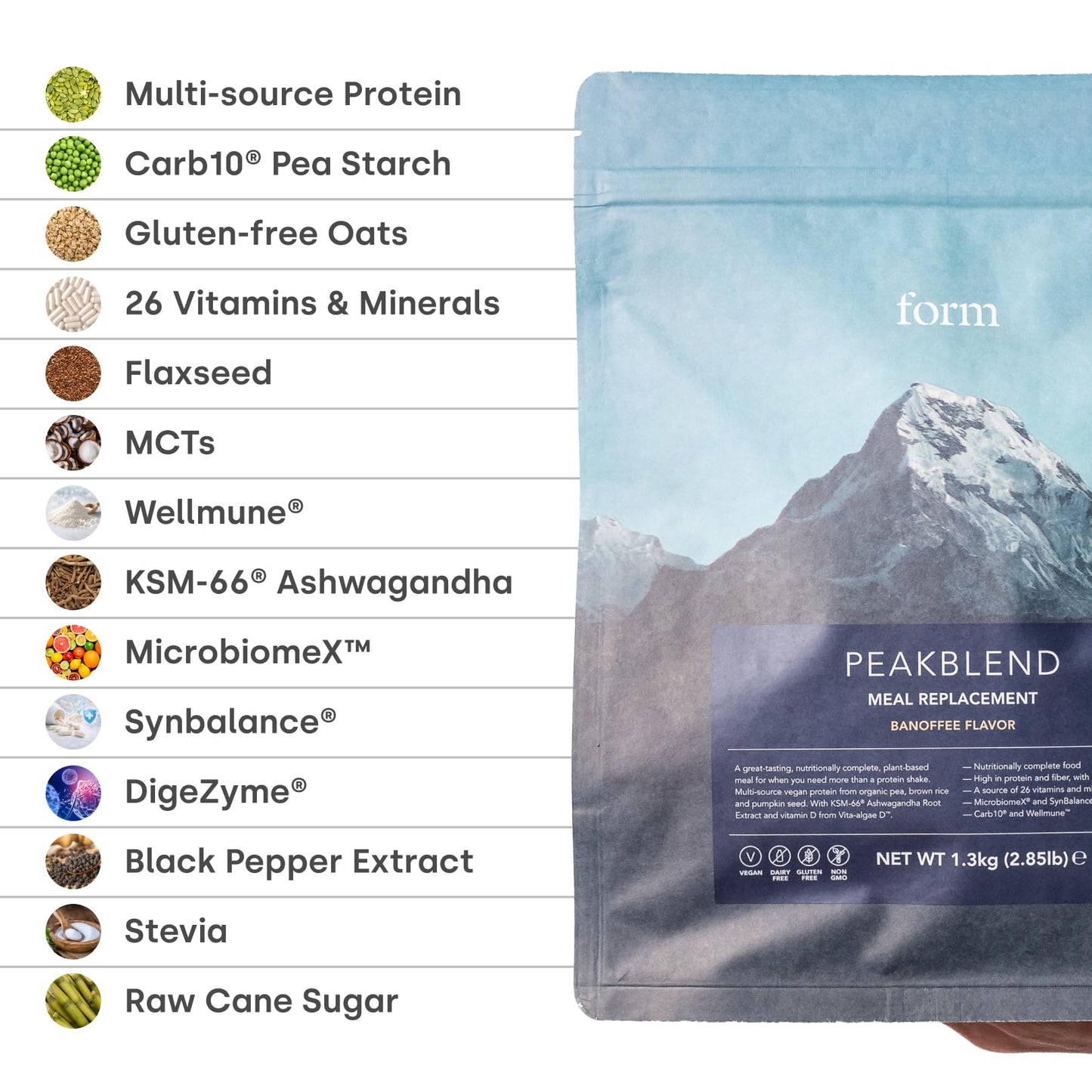 Form Peakblend Vegan Meal Replacement Shake Powder, Chocolate Peanut, 45.86 oz