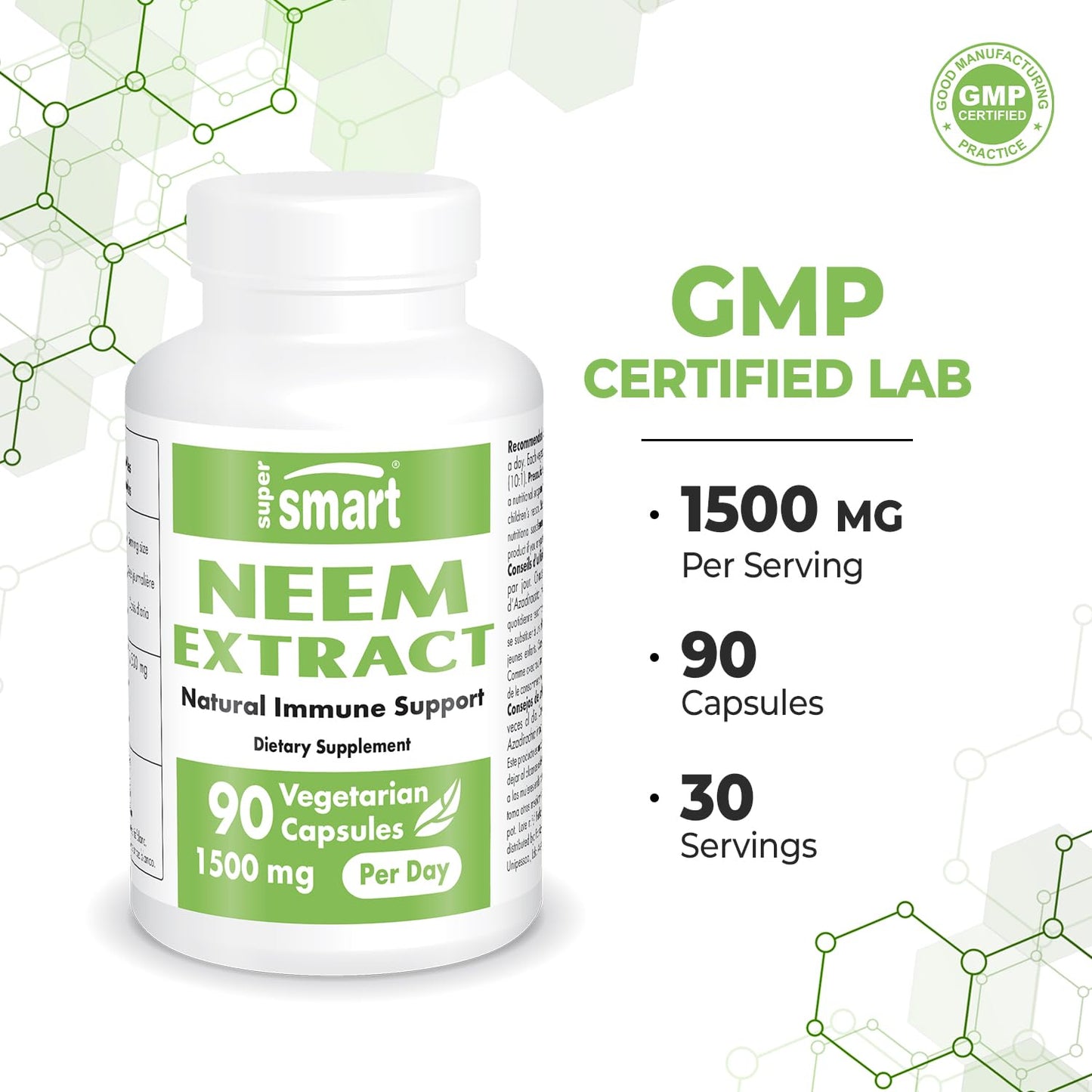 Supersmart Neem Extract 1500mg per Day Capsule, 90 Capsules