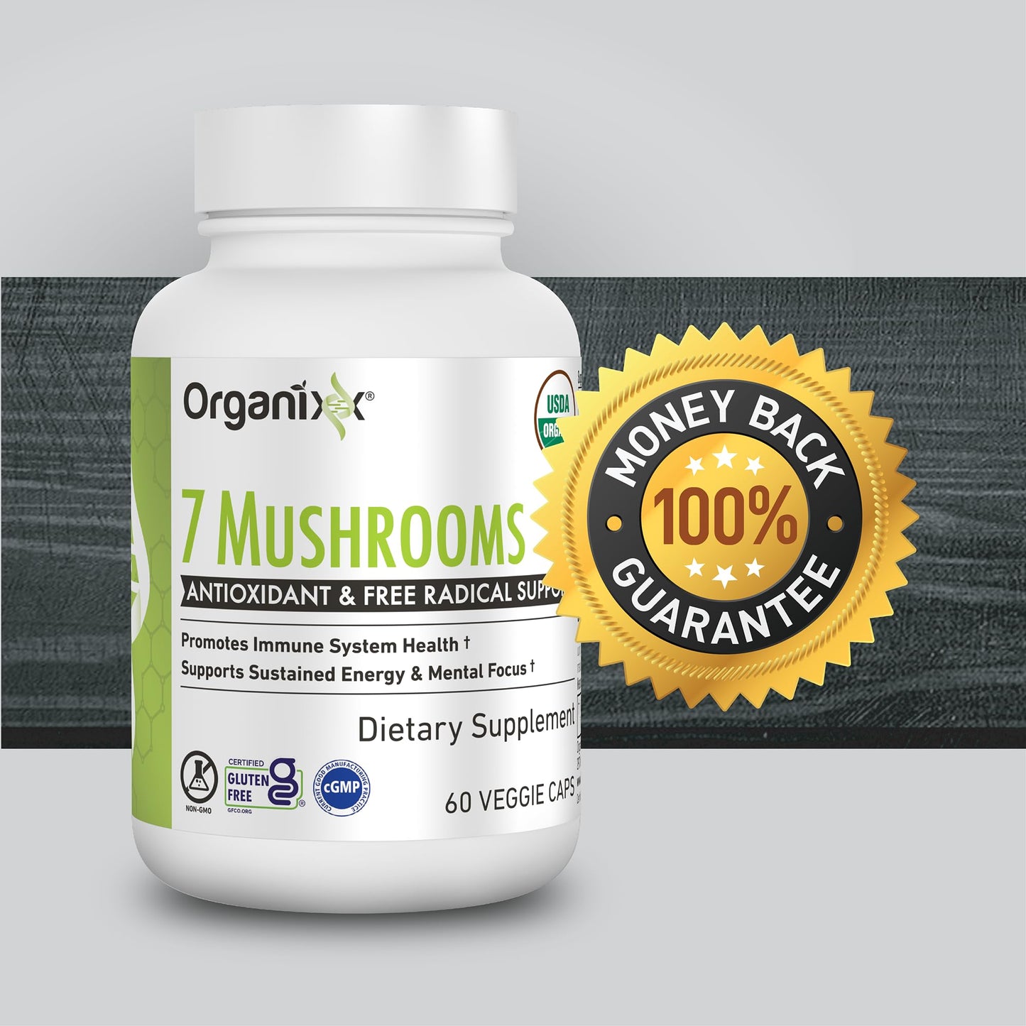 Organixx 7 Mushroom Supplement, Fermented, Immune Support Capsules, 120