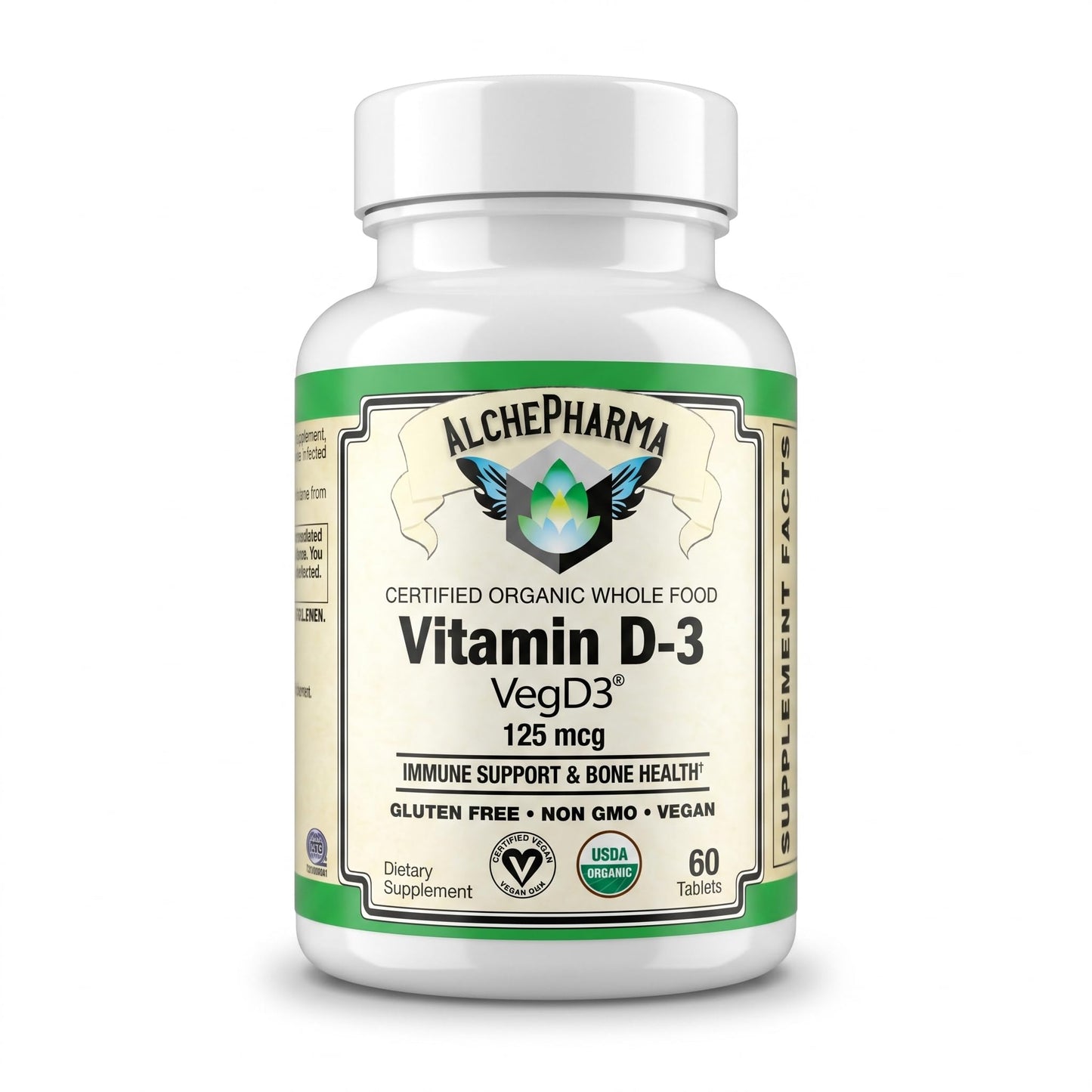 AlchePharma Vitamin D3 5,000 IU (125 mcg) Certified Organic Cholecalciferol from Algae, 60 Tablets