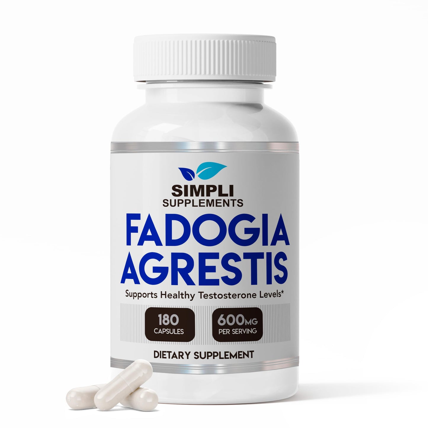 Simpli Supplements Fadogia Agrestis 600mg for Natural Testosterone Support, 180 Capsules