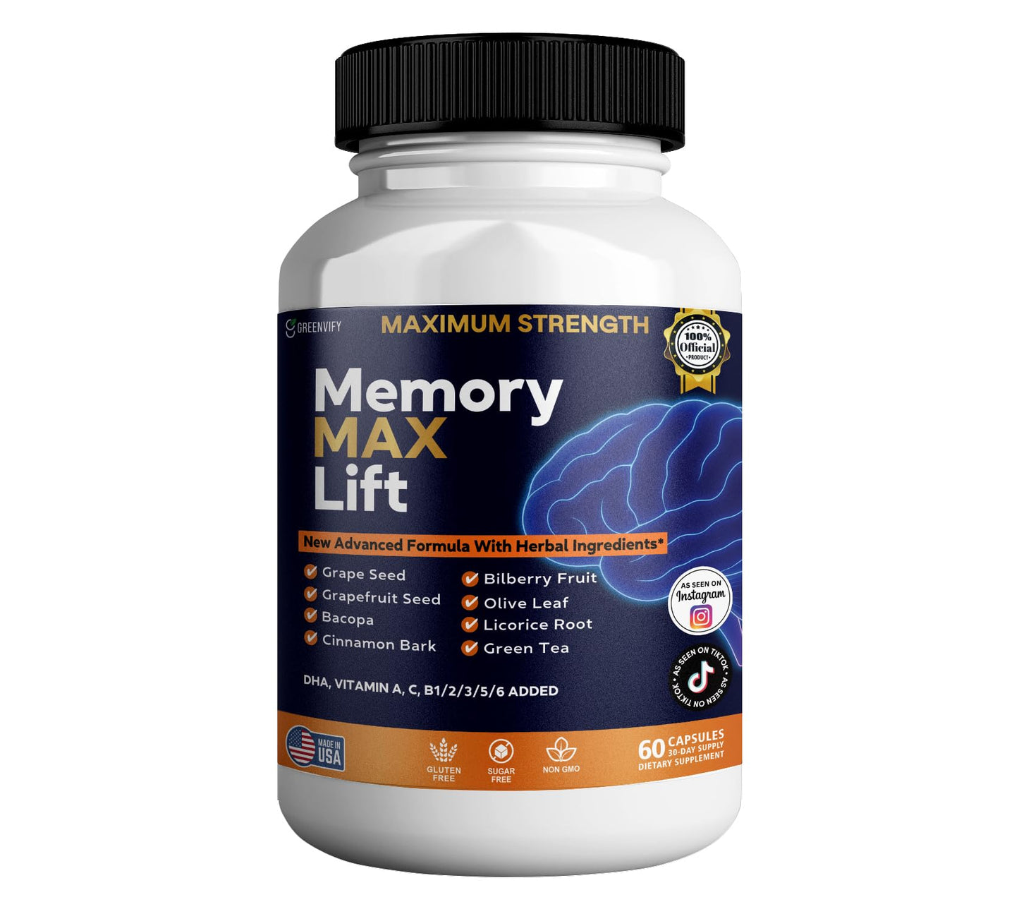 GREENVIFY Memory MAX Lift Brain Support Supplement 60 Capsules