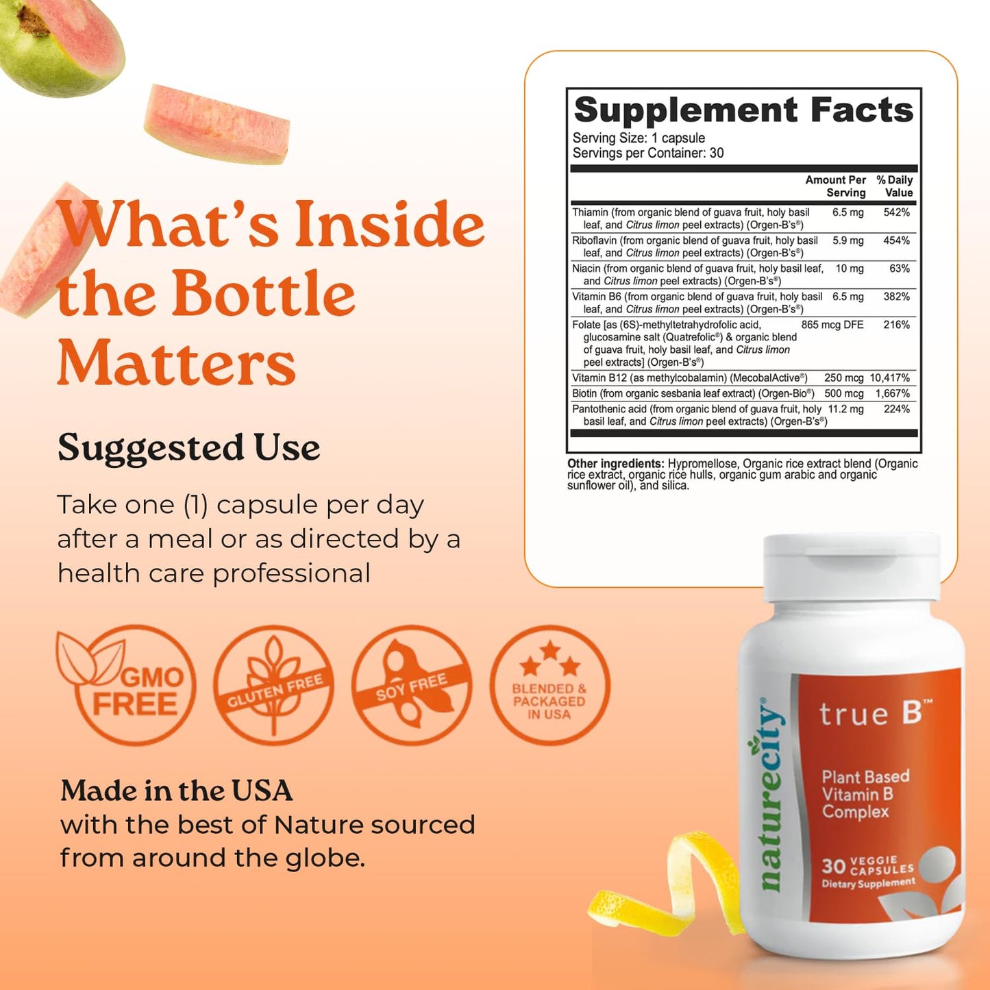 NatureCity True-B Plant-Based Super B Vitamin Complex Supplement Capsules 30