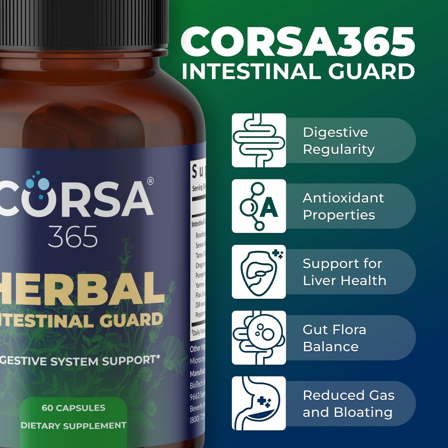 CORSA365 Herbal Intestinal Support Capsule, 60 Capsules