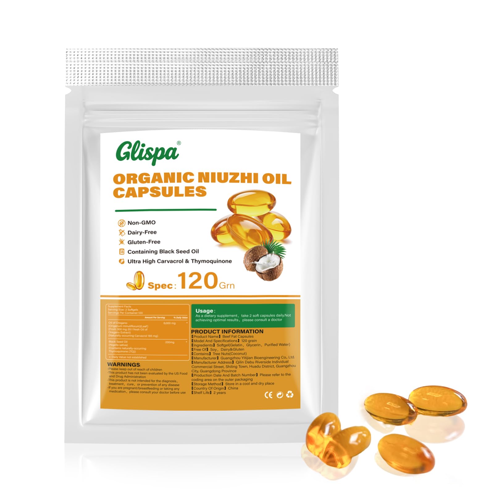 Glispa Natural Organic Cowhide Oil Soft Capsules, 2 Capsules