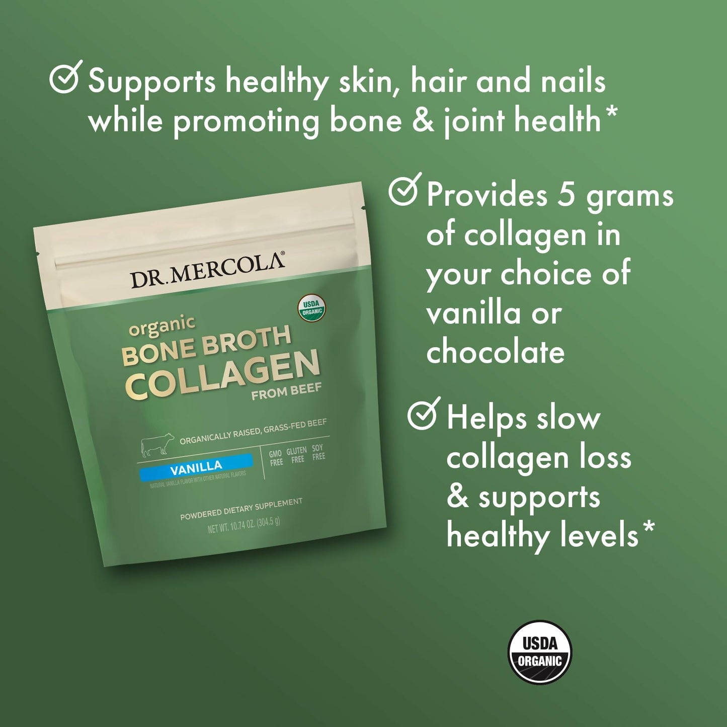 Dr. Mercola Organic Bone Broth Collagen Powder 10.74 Ounce