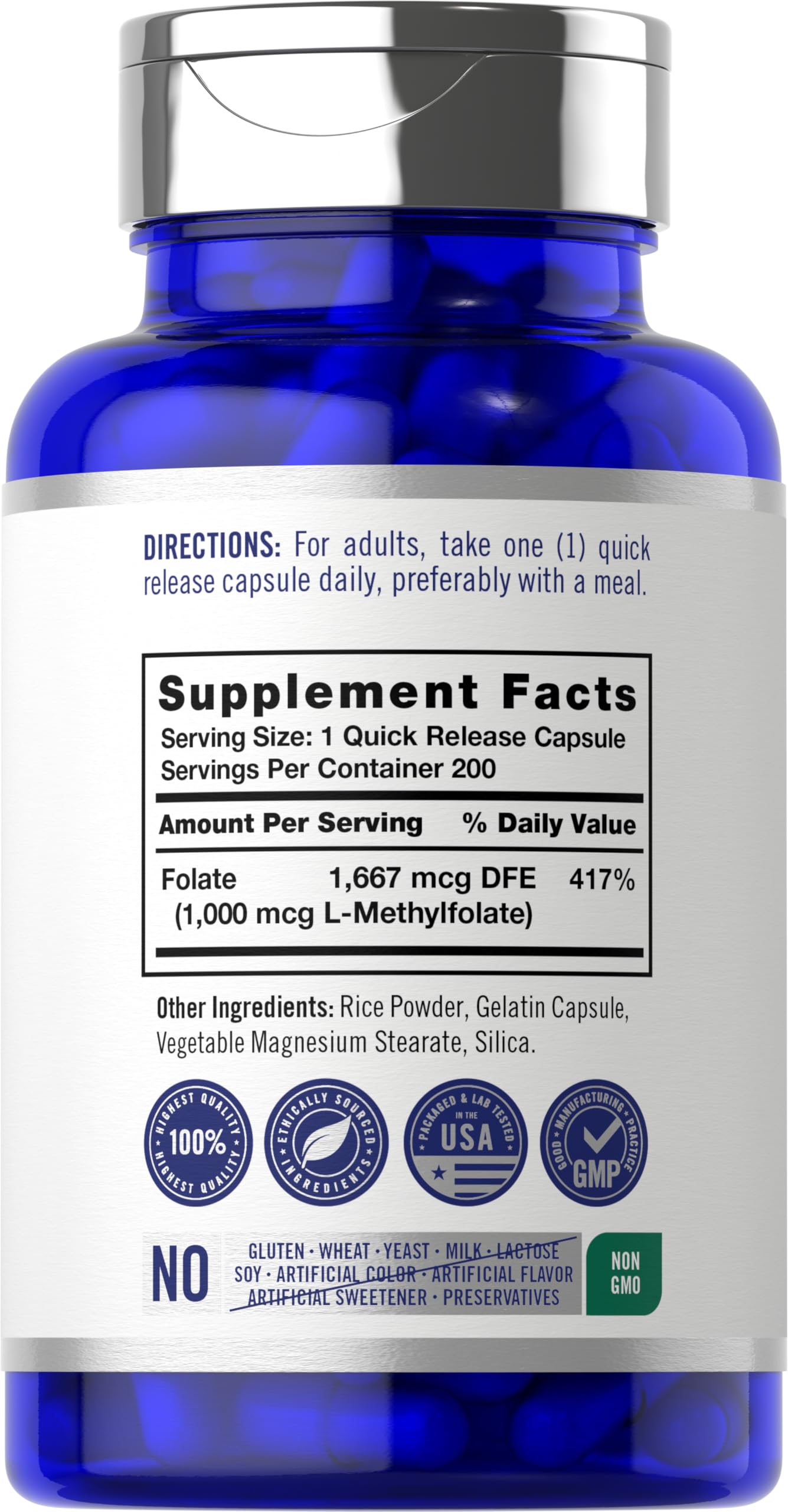 Carlyle L-Methylfolate 1000mcg Capsules, 200 Capsules