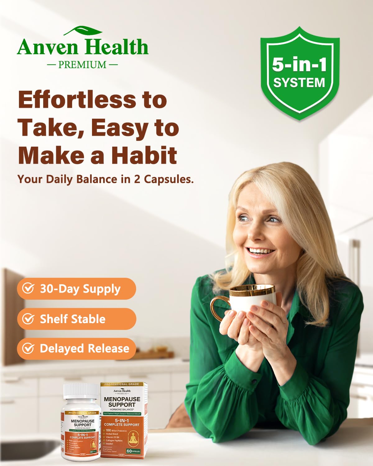 Anven Health Menopause Relief Supplements for Women 100 Billion CFU, 120 Capsules