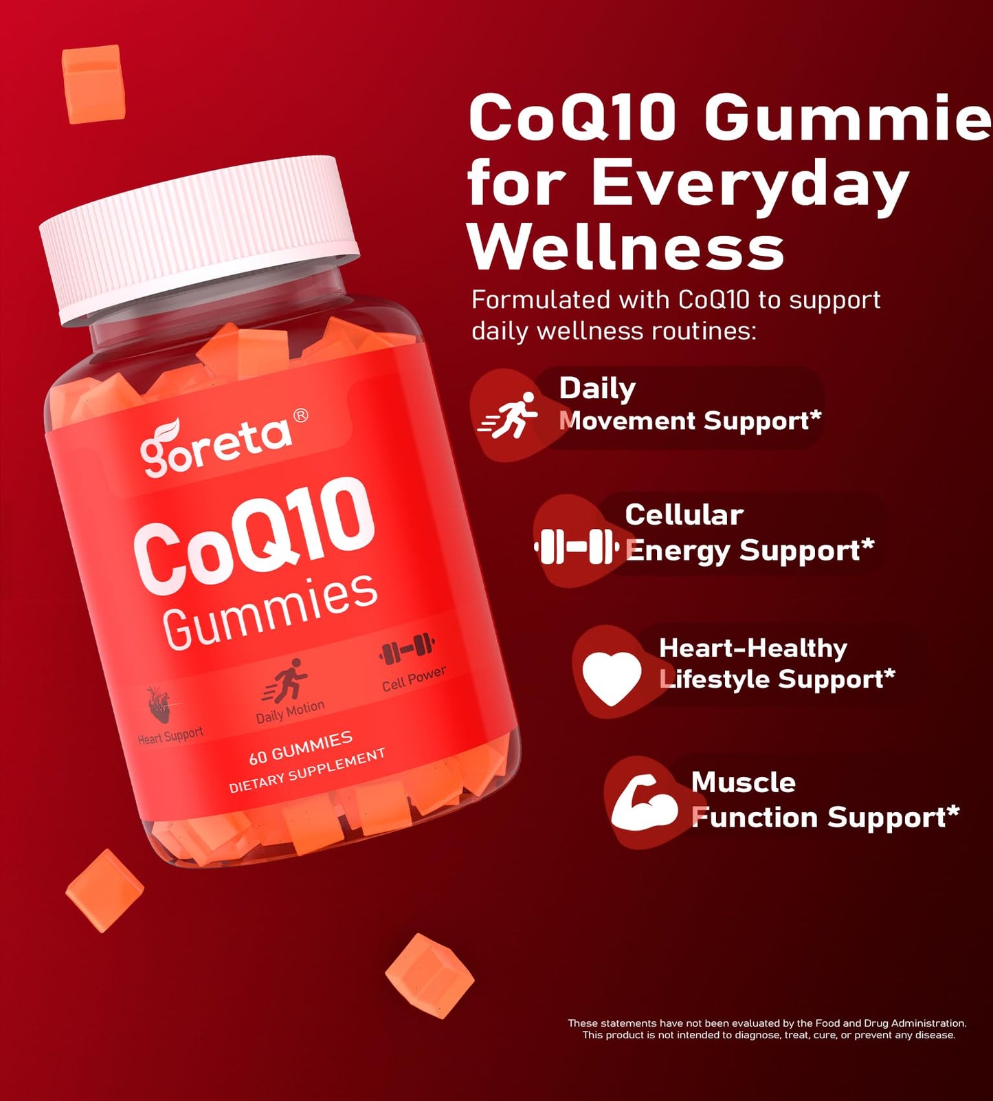 Goreta CoQ10 Gummies with Vitamin E, 250mg per Serving, 60 Count