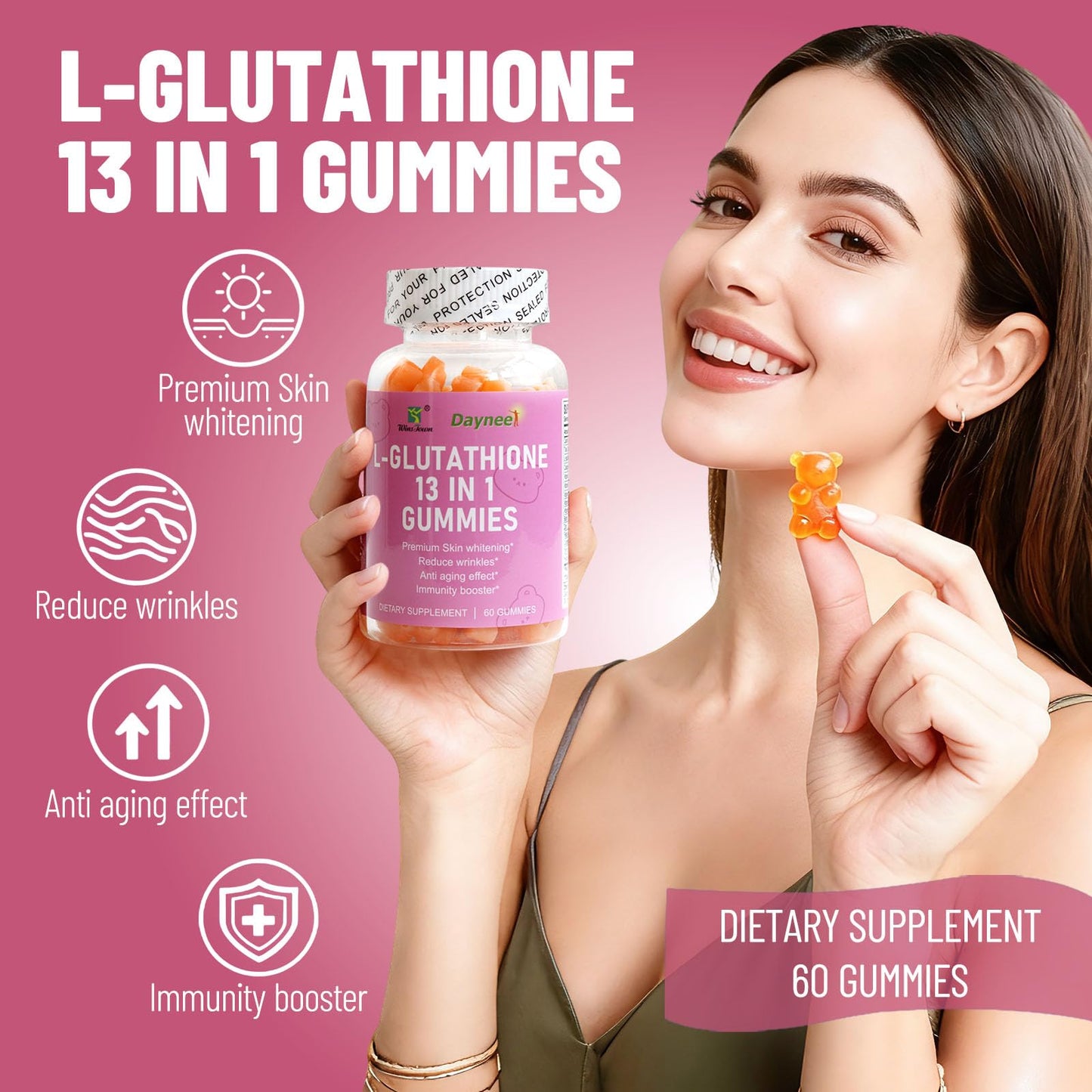 Wins Town L-Glutathione 13 in 1 Gummies 1200mg, 60 Count