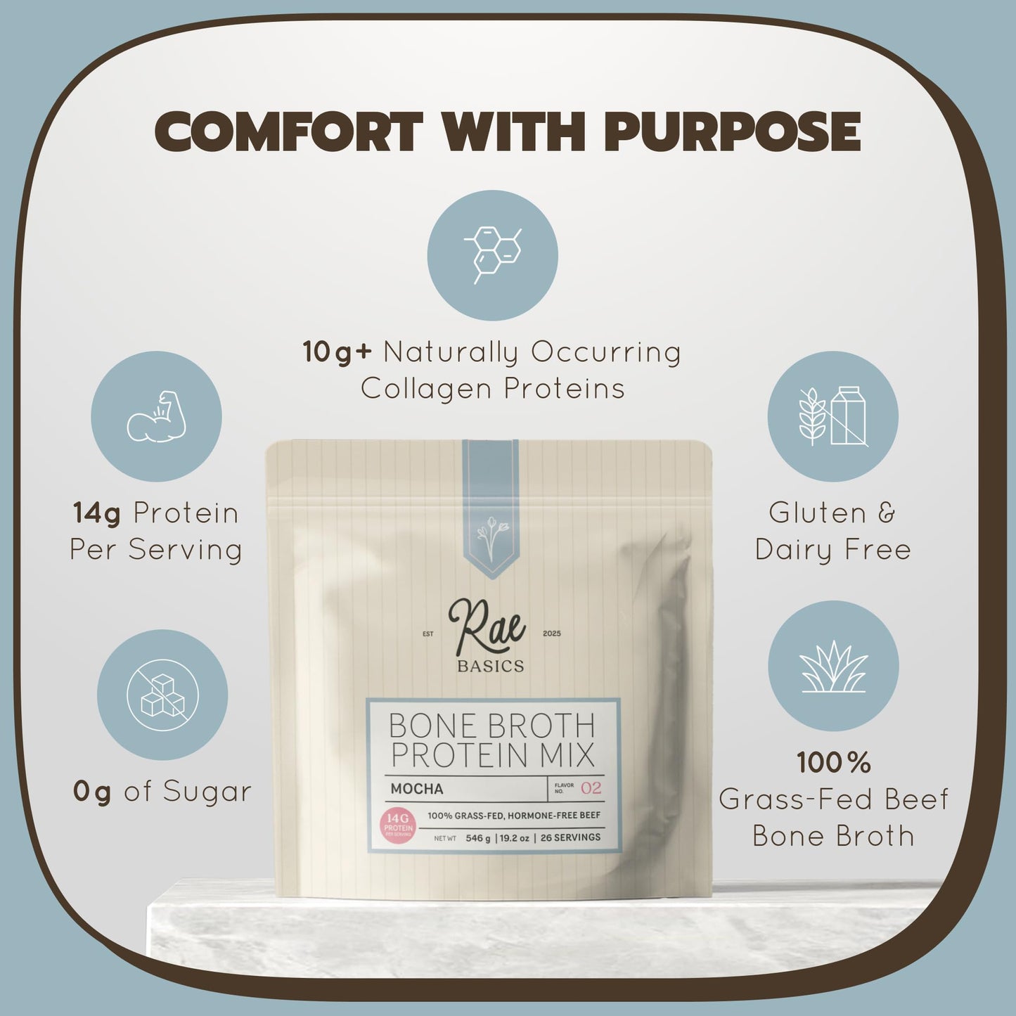 Rae Basics Bone Broth Hot Chocolate Protein Powder, 26 Servings
