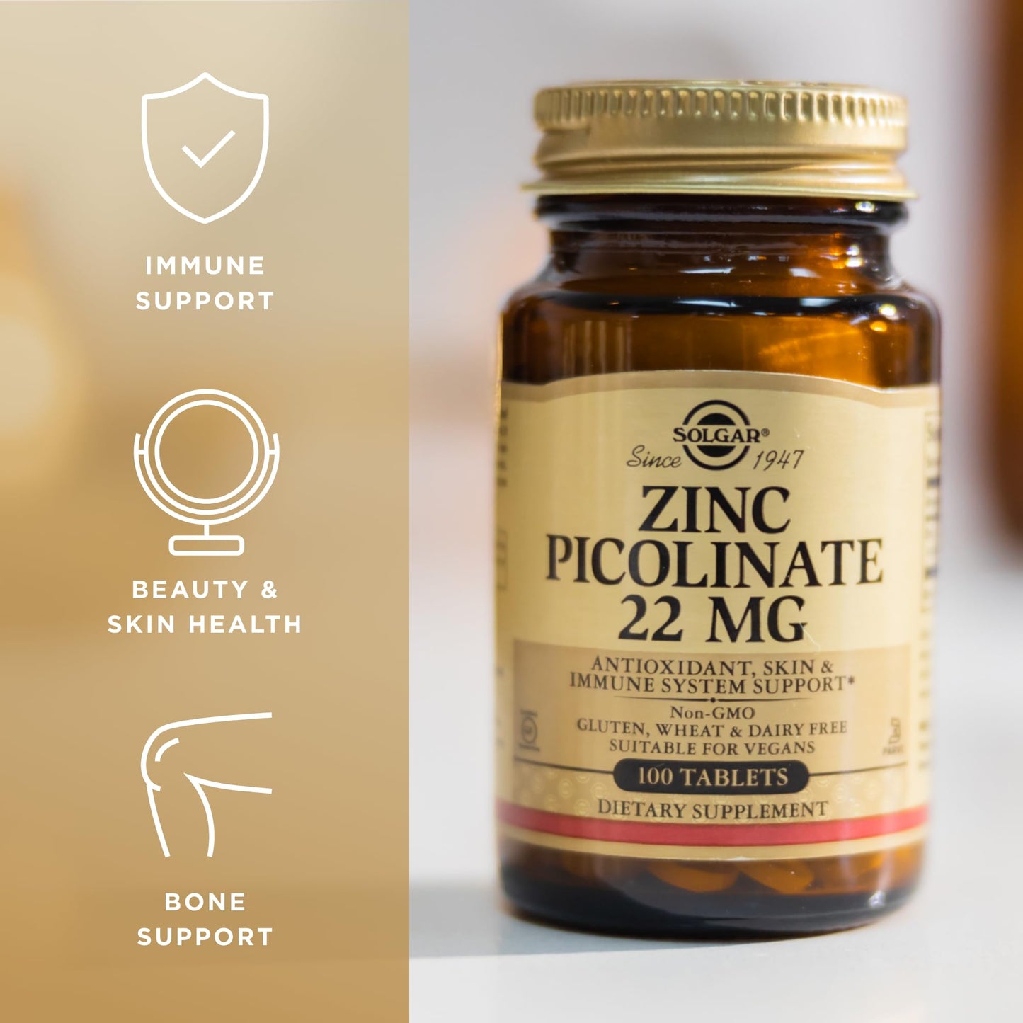 Solgar Zinc Picolinate 22 mg Tablets, 300 Count