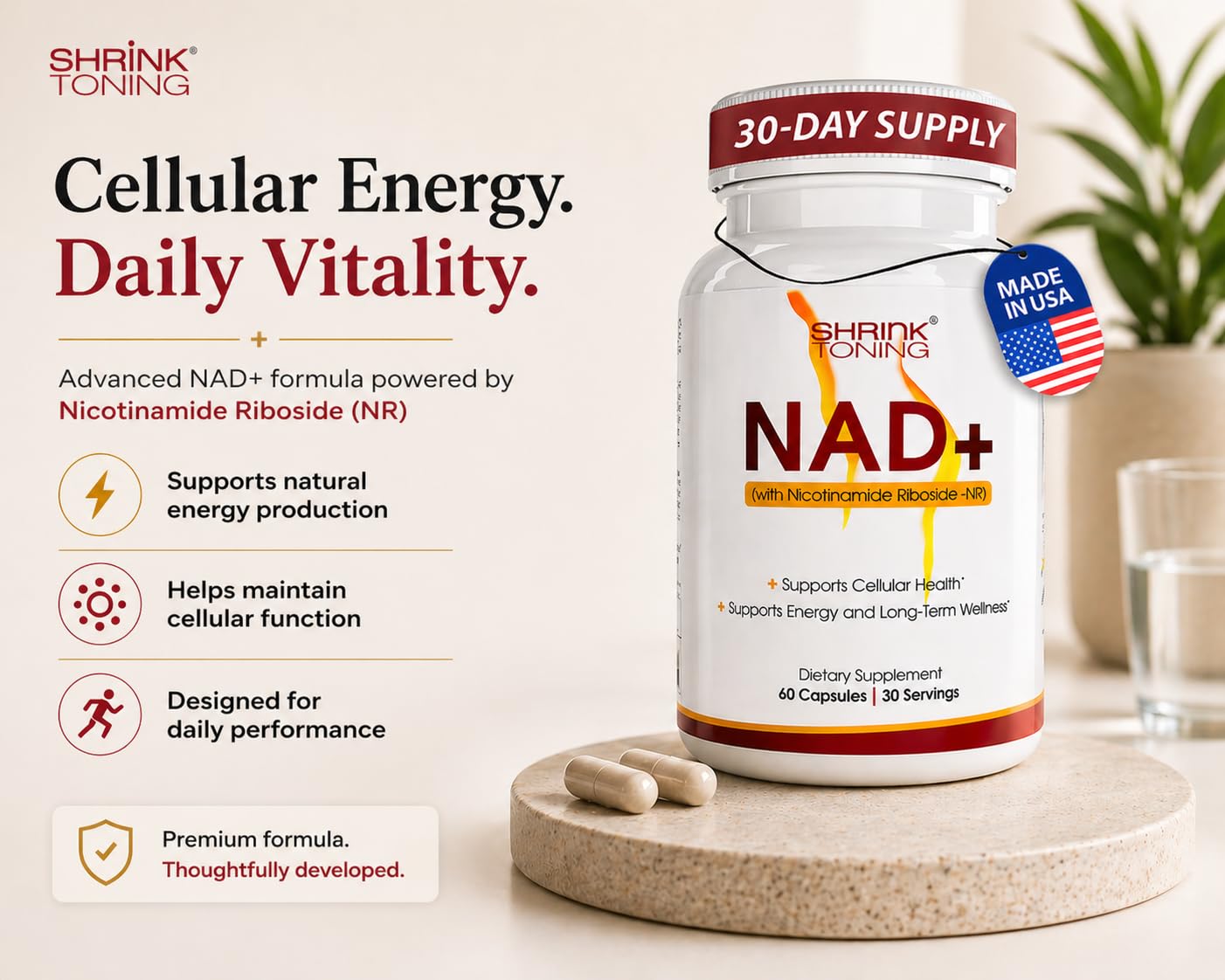 shrink Toning NAD+ Supplement with NR Capsule, 1 Count