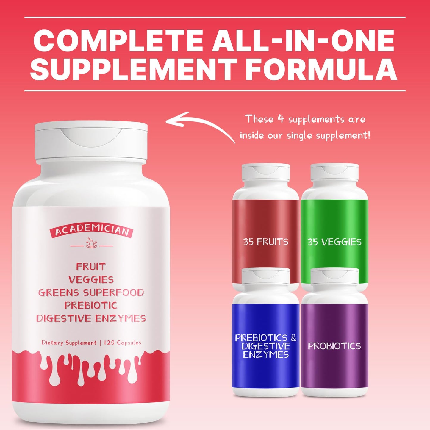 ACADEMICIAN Super Greens with Probiotics Capsules, 120 Count