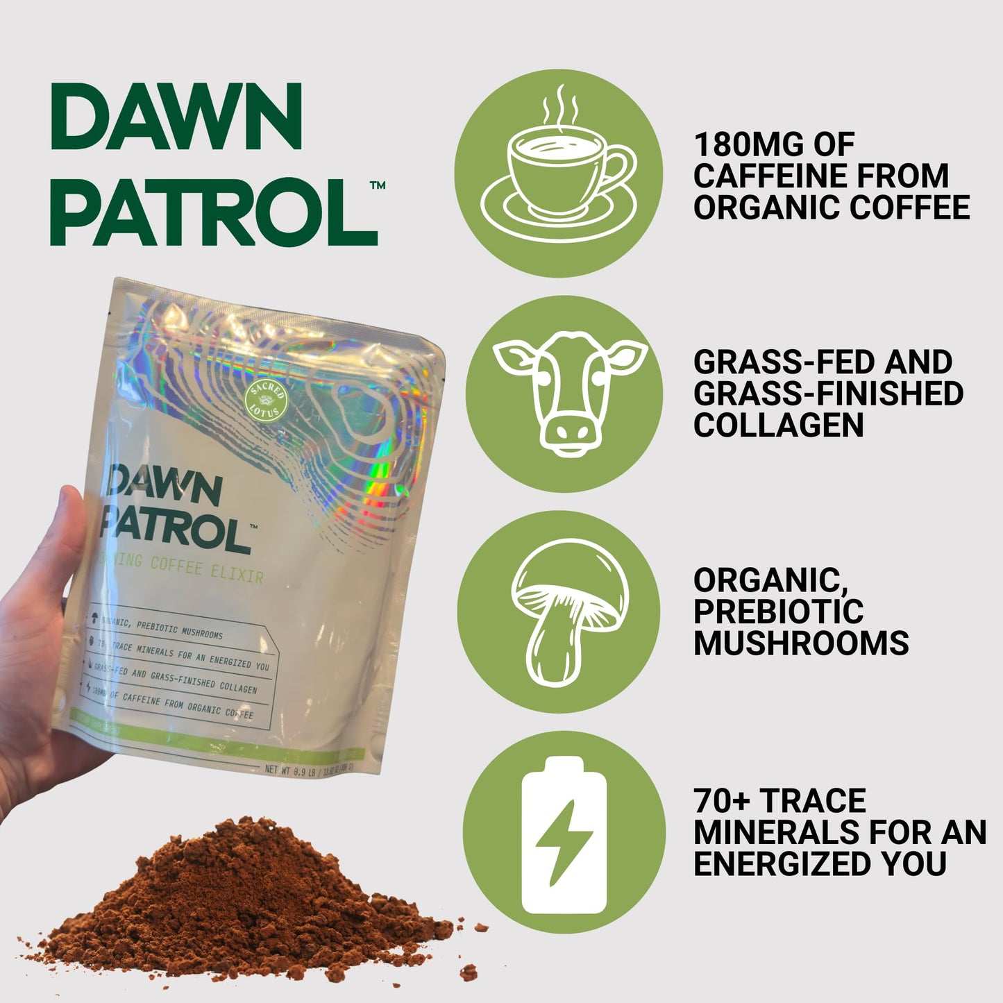 Sacred Lotus Dawn Patrol Morning Mushroom Coffee Elixir Powder 13.62 Ounce