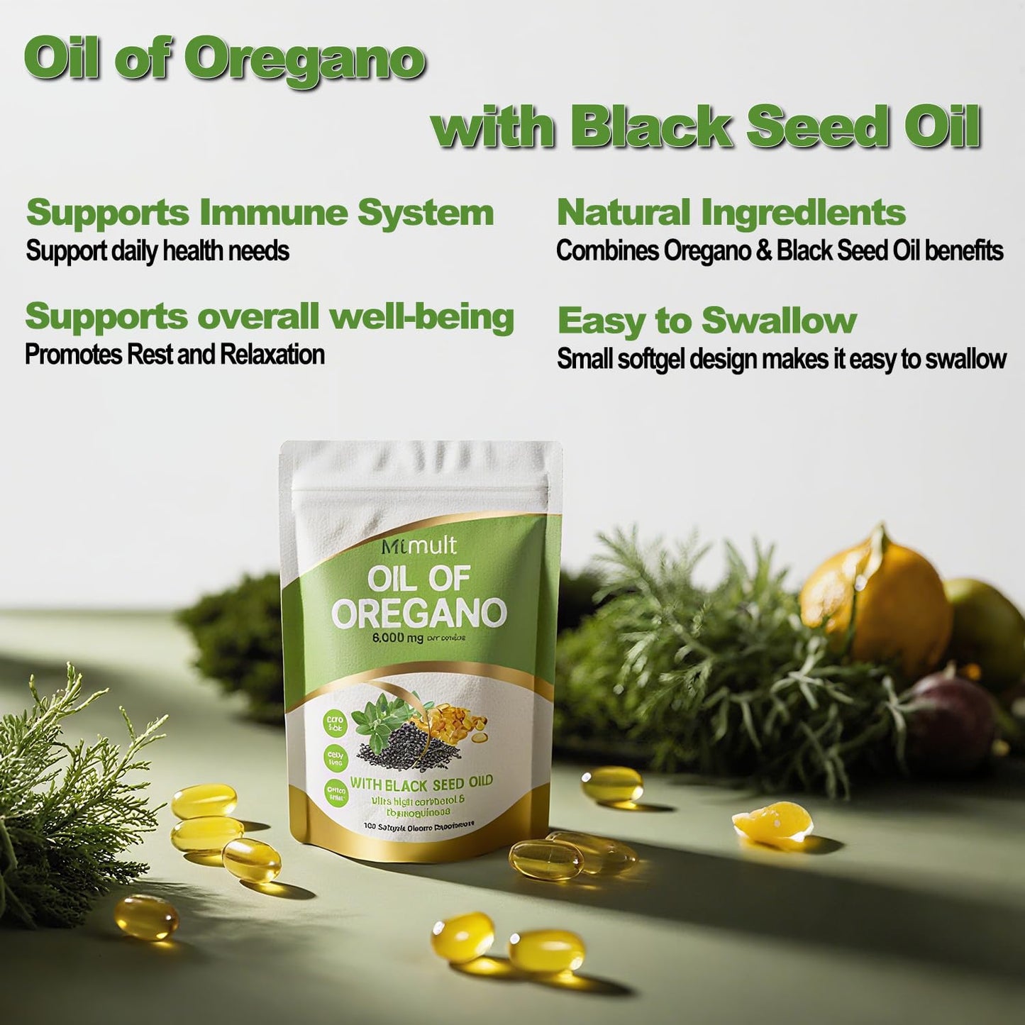 Mtmult Oil of Oregano with Black Seed Oil 6000mg & Moringa Softgels, 180 Softgels