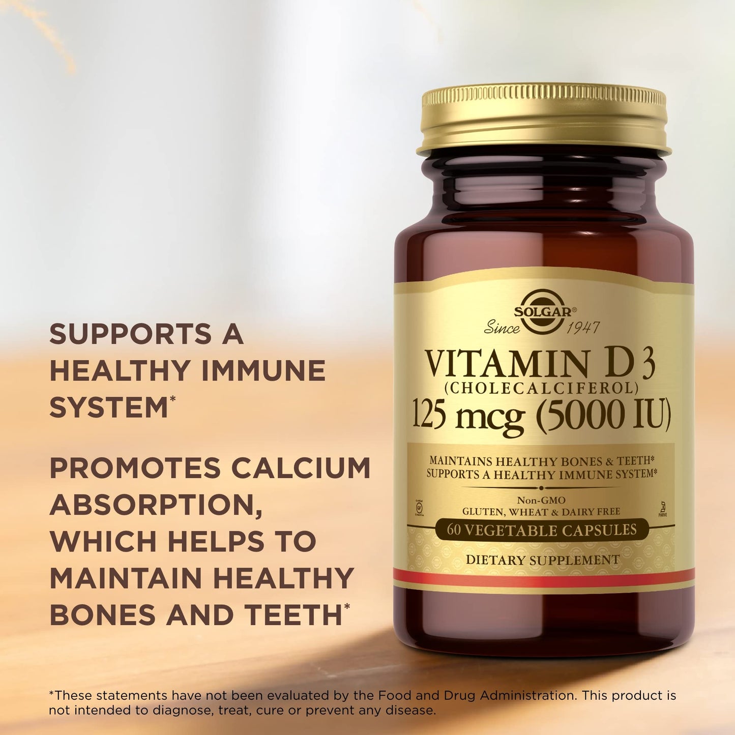 Solgar Vitamin D3 (Cholecalciferol) 125 mcg (5000 IU) 60 Vegetable Capsules