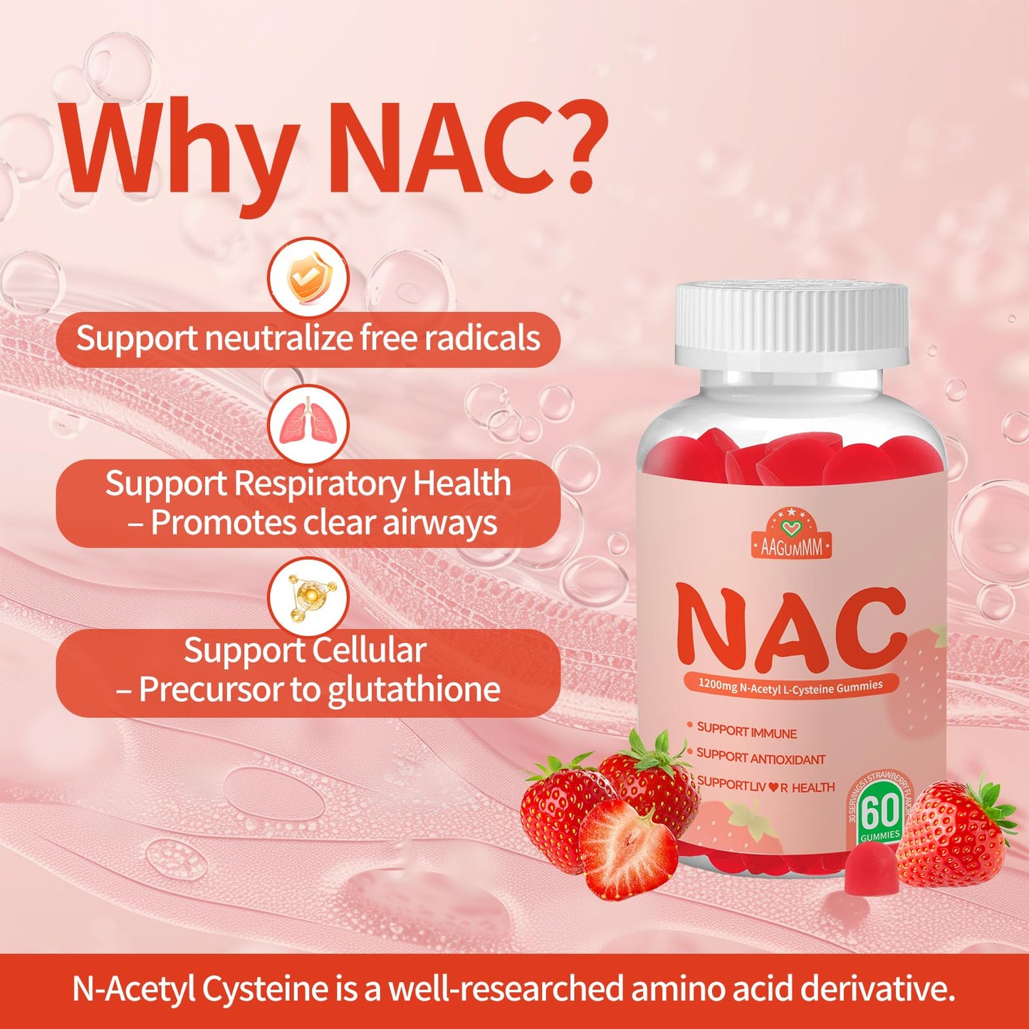 AAGUMMM NAC Gummies 1200mg Gummy, 60 Count